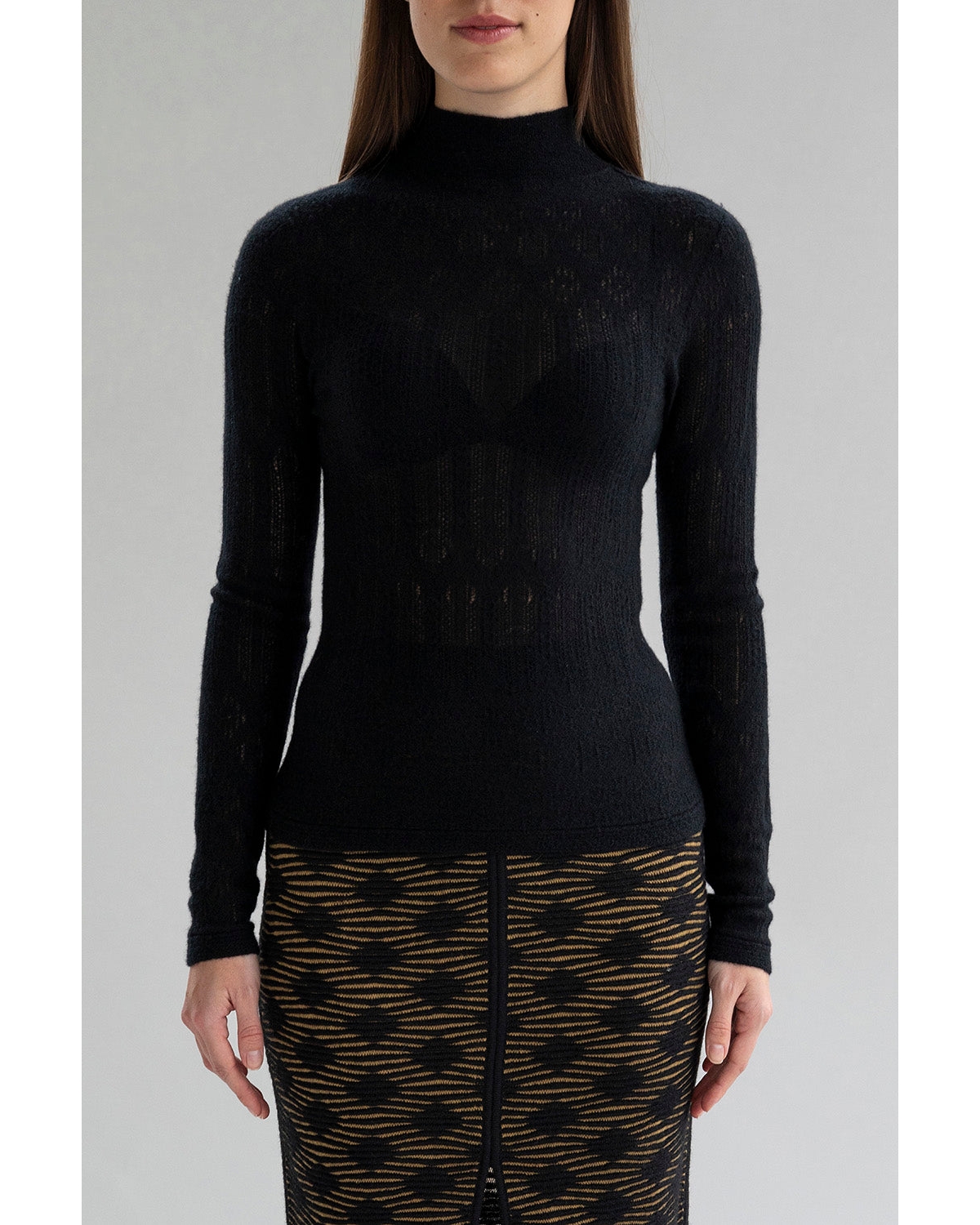 Sskein Women’s ‘s Elise Pointelle Lace Sweater – Black