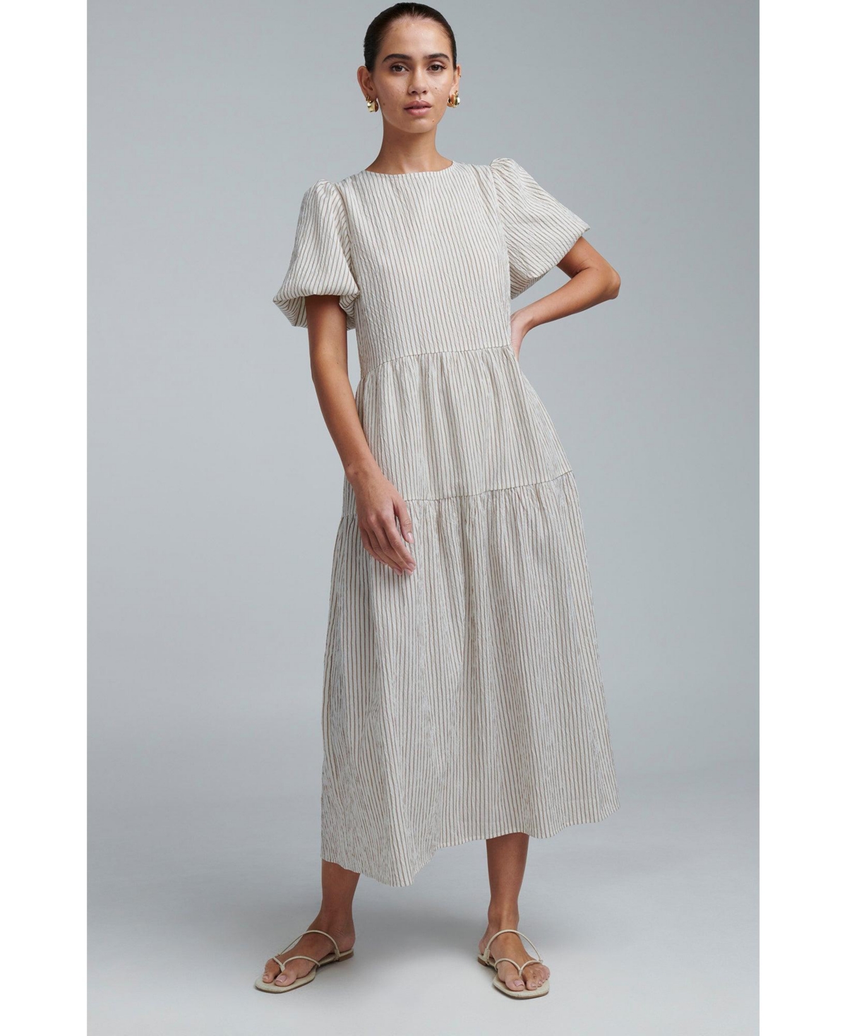 St Mrlo Women’s Sitia Midi Dress – Mocha stripe St Mrlo Women’s Sitia Midi Dress – Mocha stripe