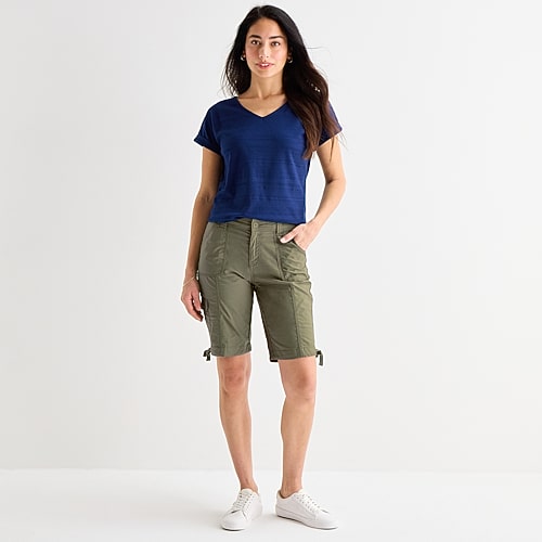 St. John’s Bay Womens 11″ Mid Rise Bermuda Short, 4 Petite, Green