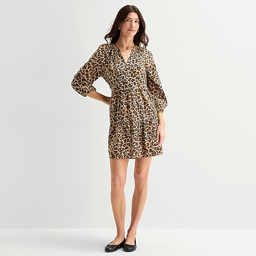 St. John’s Bay Womens Split Crew Neck Long Sleeve Animal A-Line Dress, Small, Beige St. John’s Bay Womens Split Crew Neck Long Sleeve Animal A-Line Dress, Small, Beige