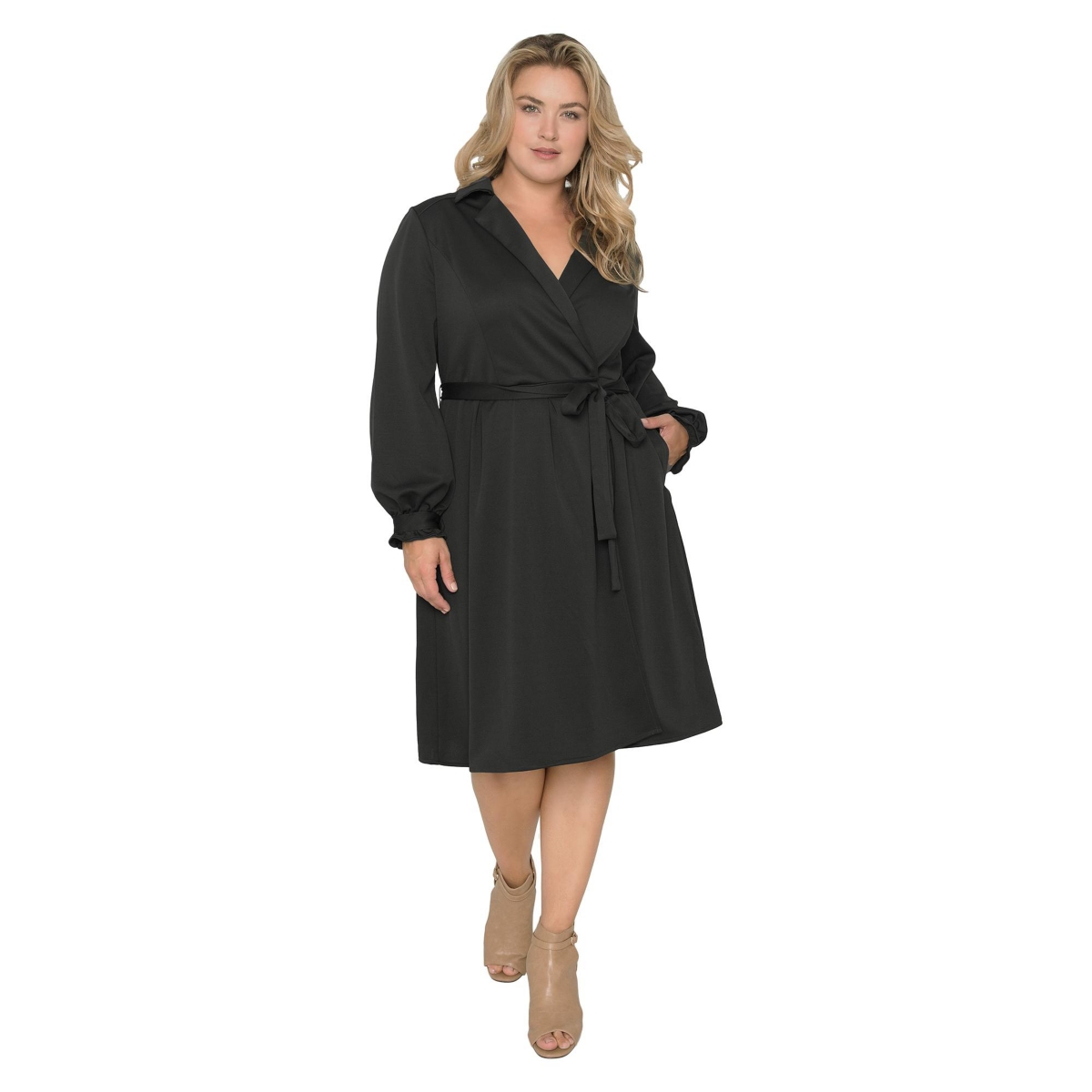 Standards & Practices Women’s Lapel Collar Crepe Wrap Dress – Black Standards & Practices Women’s Lapel Collar Crepe Wrap Dress – Black
