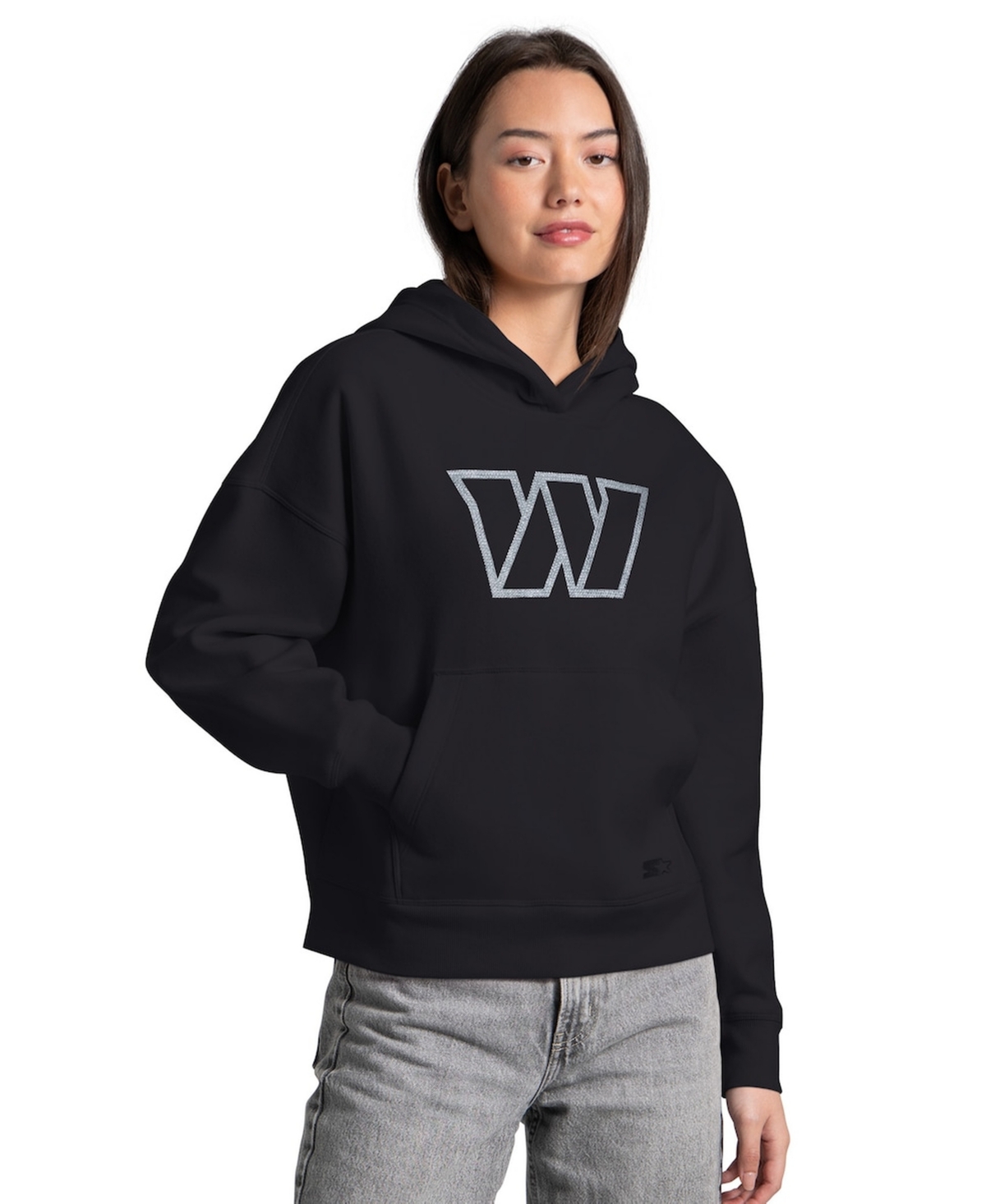 Starter Women’s Black Washington Commanders Rhinestone Relaxed Hoodie – Black