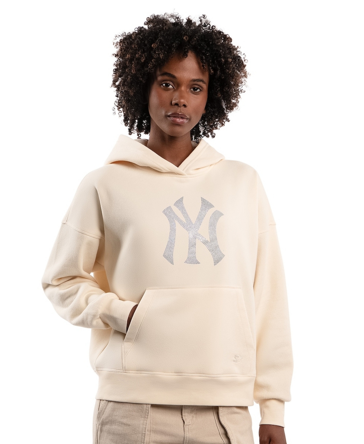 Starter Women’s Cream New York Yankees Fleece Rhinestone Hoodie – Cream