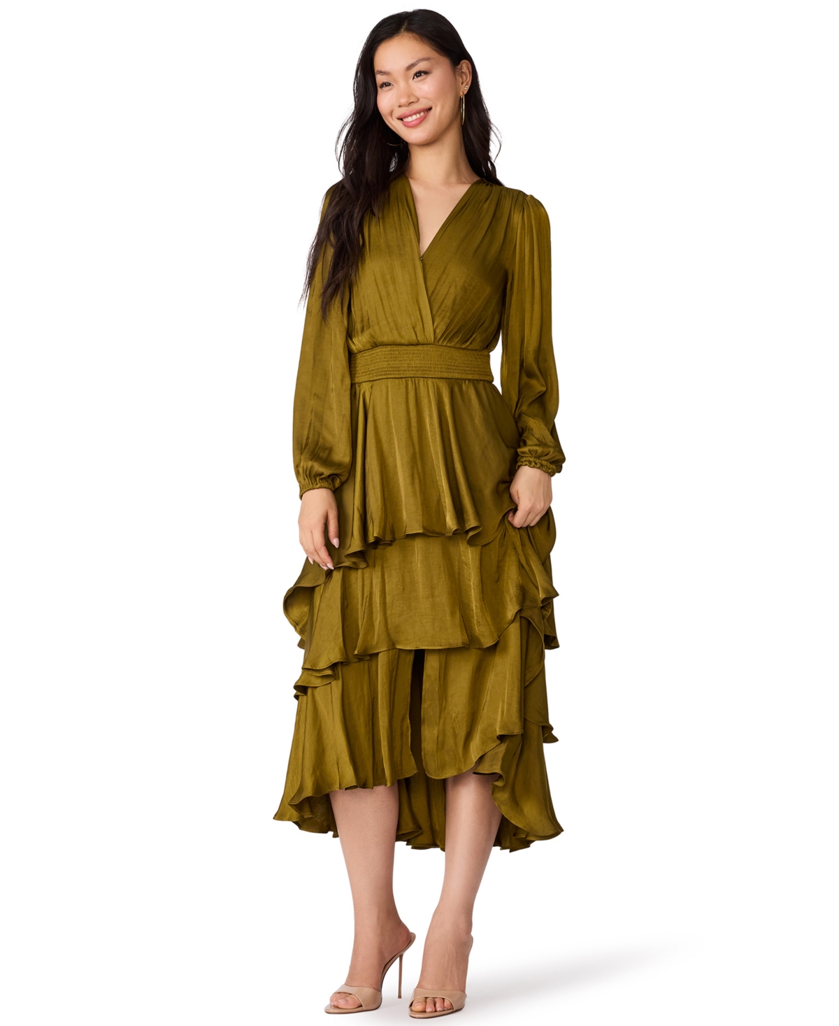 Steve Madden Women’s Bei Smocked-Waist Tiered High-Low Dress – Fir Green Steve Madden Women’s Bei Smocked-Waist Tiered High-Low Dress – Fir Green