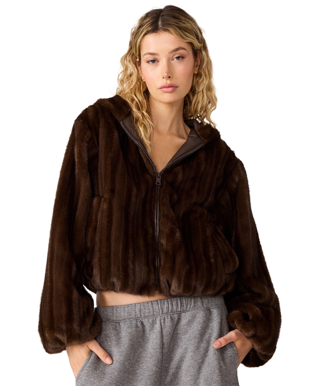 Steve Madden Women’s Carmilla Hooded Faux-Fur Cropped Jacket – Wolf Brown Steve Madden Women’s Carmilla Hooded Faux-Fur Cropped Jacket – Wolf Brown
