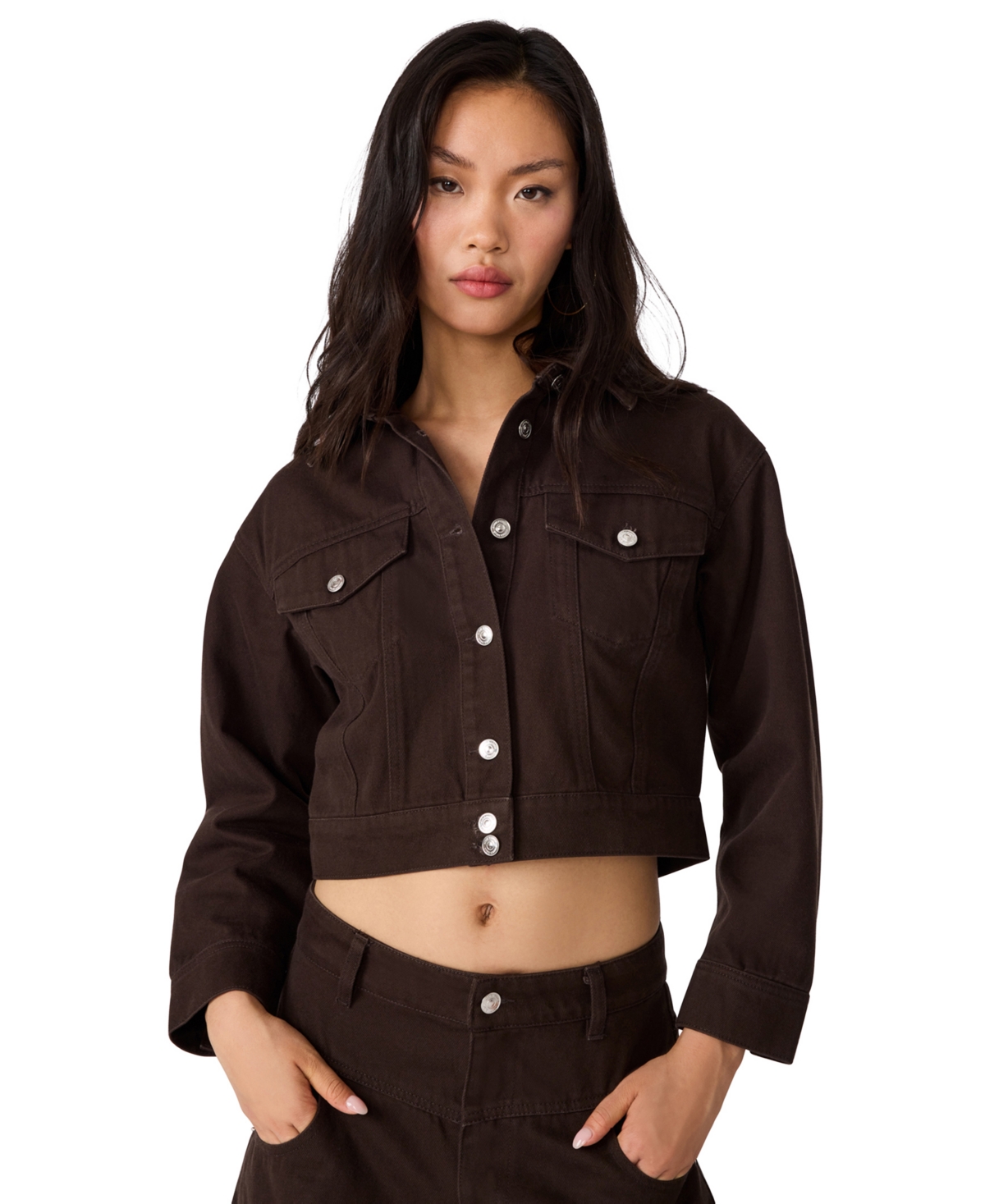 Steve Madden Women’s Dove Cropped Denim Long-Sleeve Jacket – Espresso Wash