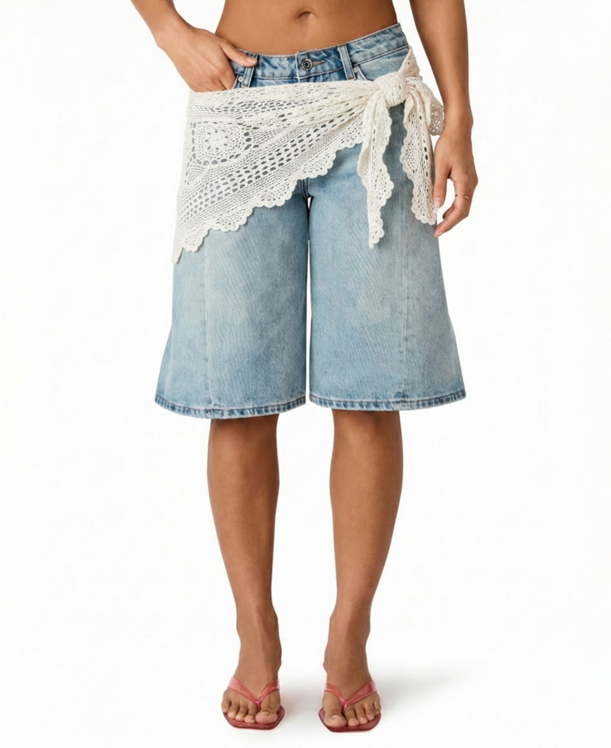 Steve Madden Women’s Kesha Crochet Scarf-Detail Shorts – Seabreeze Blue