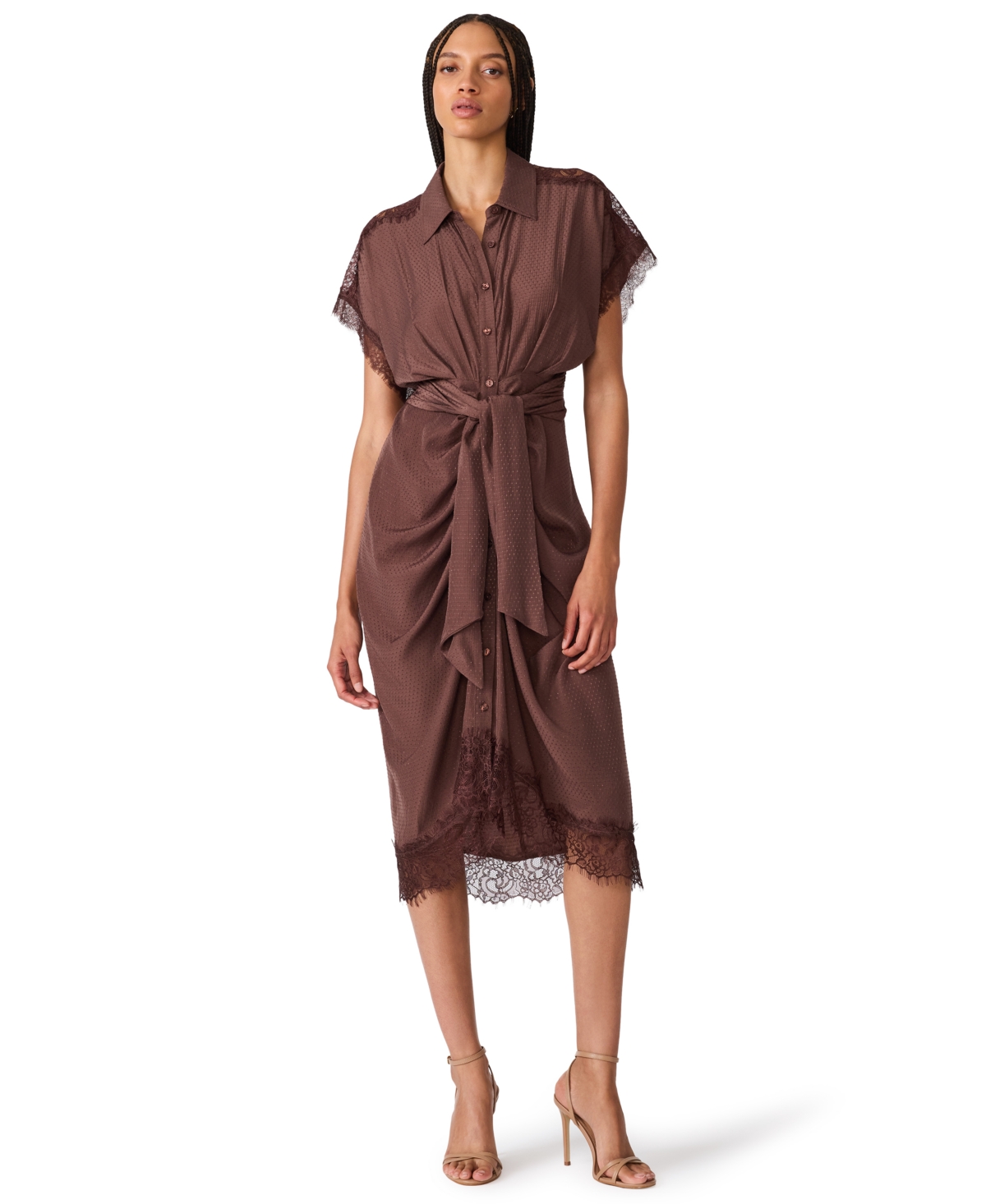 Steve Madden Women’s Tori Collared Wrap Midi Dress – French Roast