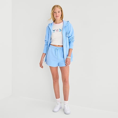 Stitch Fleece Short Womens Mid Rise Juniors Pull-On Short, Small, Blue