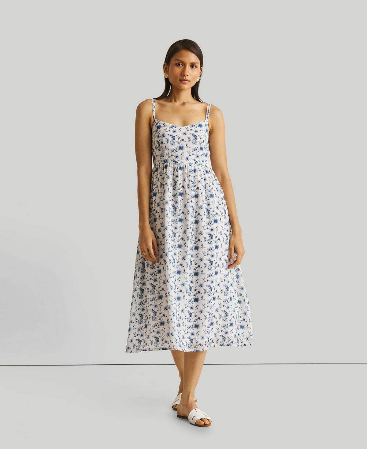 Strappy Gathered Midi Women’s Dress – Wisteria whimsy Strappy Gathered Midi Women’s Dress – Wisteria whimsy
