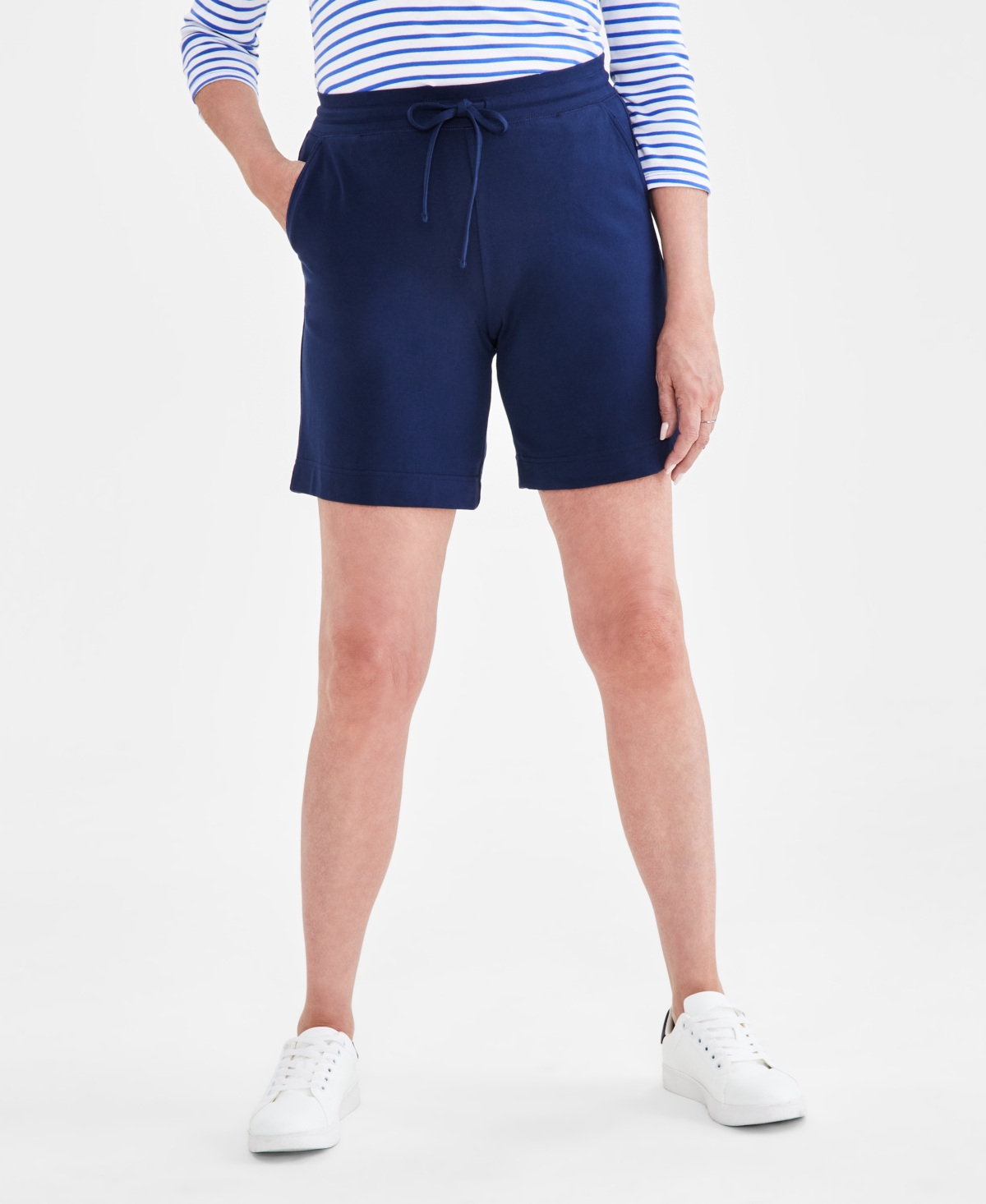 Style & Co Petite Mid-Rise Drawstring Shorts, Created for Macy’s – Industrial Blue