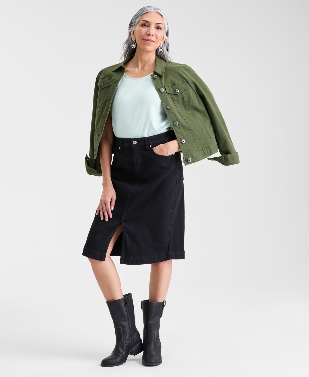 Style & Co Women’s Denim Slit Midi Skirt, Macy’s Exclusive – Deep Black Style & Co Women’s Denim Slit Midi Skirt, Macy’s Exclusive – Deep Black
