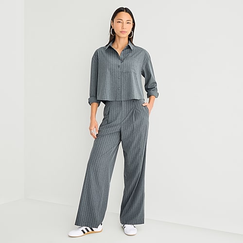Stylus Womens Straight High Rise Trouser, Small Short, Gray Stylus Womens Straight High Rise Trouser, Small Short, Gray