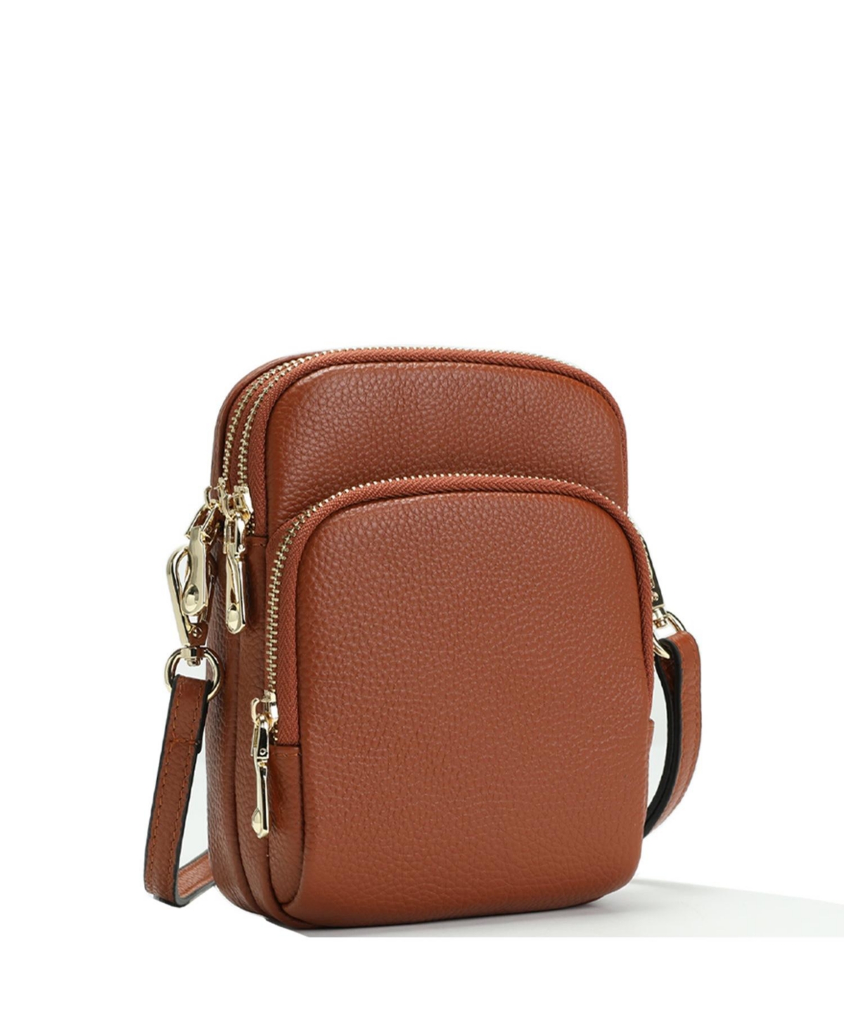 Susu Pace Pebbled Leather Cell Phone Bag Mini Crossbody Purse with Multi Compartments – Brown