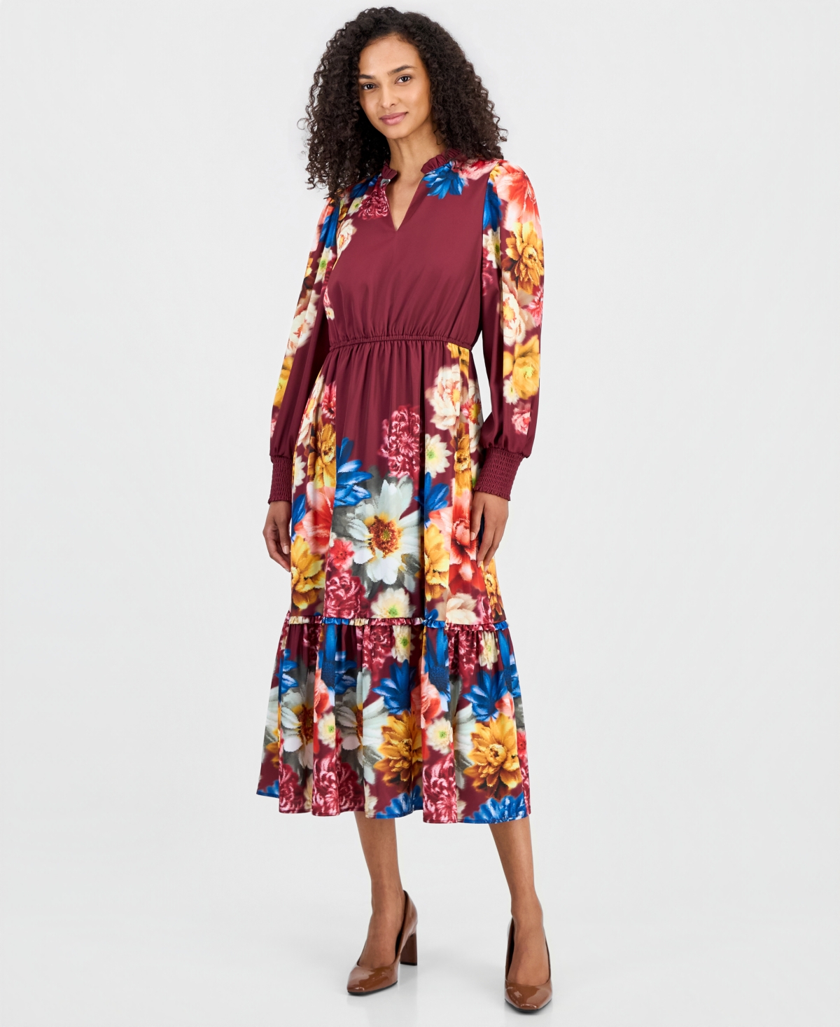 T Tahari Women’s Floral Long-Sleeve A-Line Midi Dress – Blooming Dream Print T Tahari Women’s Floral Long-Sleeve A-Line Midi Dress – Blooming Dream Print