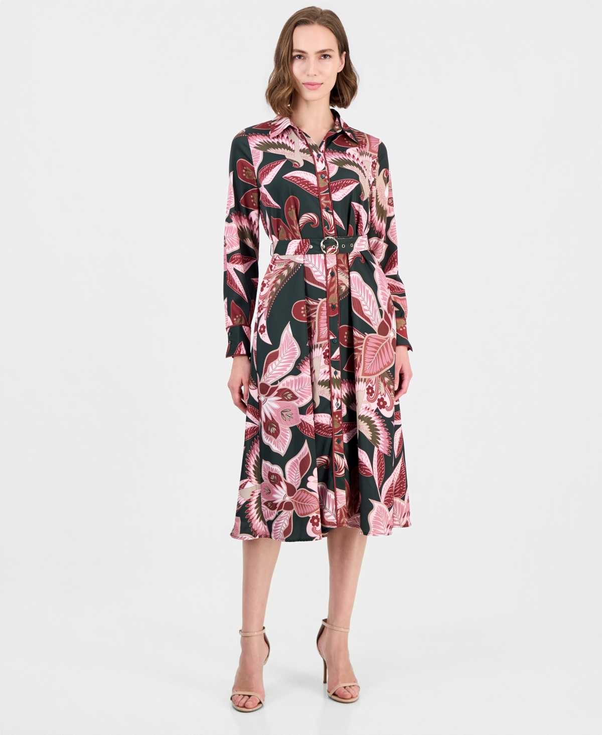T Tahari Women’s Floral Long-Sleeve Fit-and-Flare Midi Dress – Rio Paradise Print T Tahari Women’s Floral Long-Sleeve Fit-and-Flare Midi Dress – Rio Paradise Print