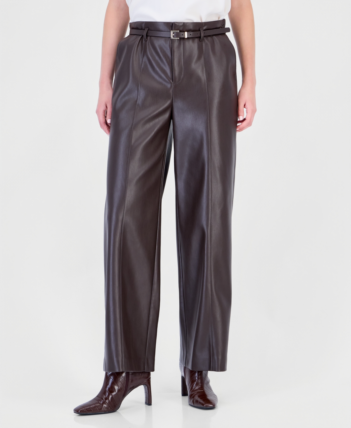 T Tahari Women’s Pull-On High-Waisted Slim-Straight Polyurethane Pants – Rich Mocha T Tahari Women’s Pull-On High-Waisted Slim-Straight Polyurethane Pants – Rich Mocha