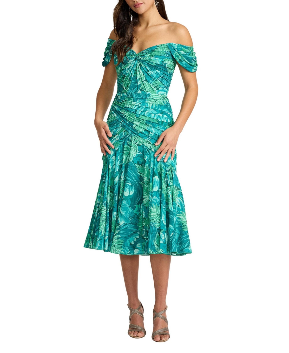 Tadashi Shoji Women’s Cabbie Foliage Print Midi Dress – Emerald green/multi Tadashi Shoji Women’s Cabbie Foliage Print Midi Dress – Emerald green/multi