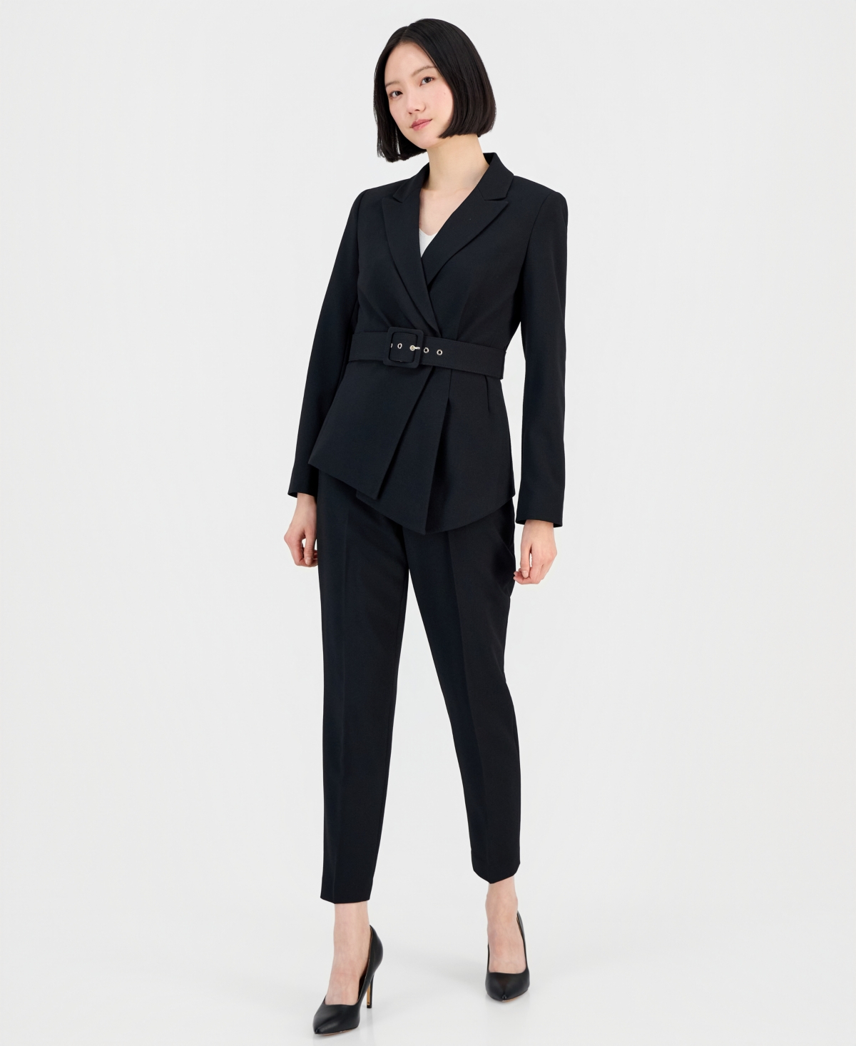 Tahari Asl Women’s Belted Asymmetrical Jacket & Slim-Fit Pantsuit Set – Black Tahari Asl Women’s Belted Asymmetrical Jacket & Slim-Fit Pantsuit Set – Black