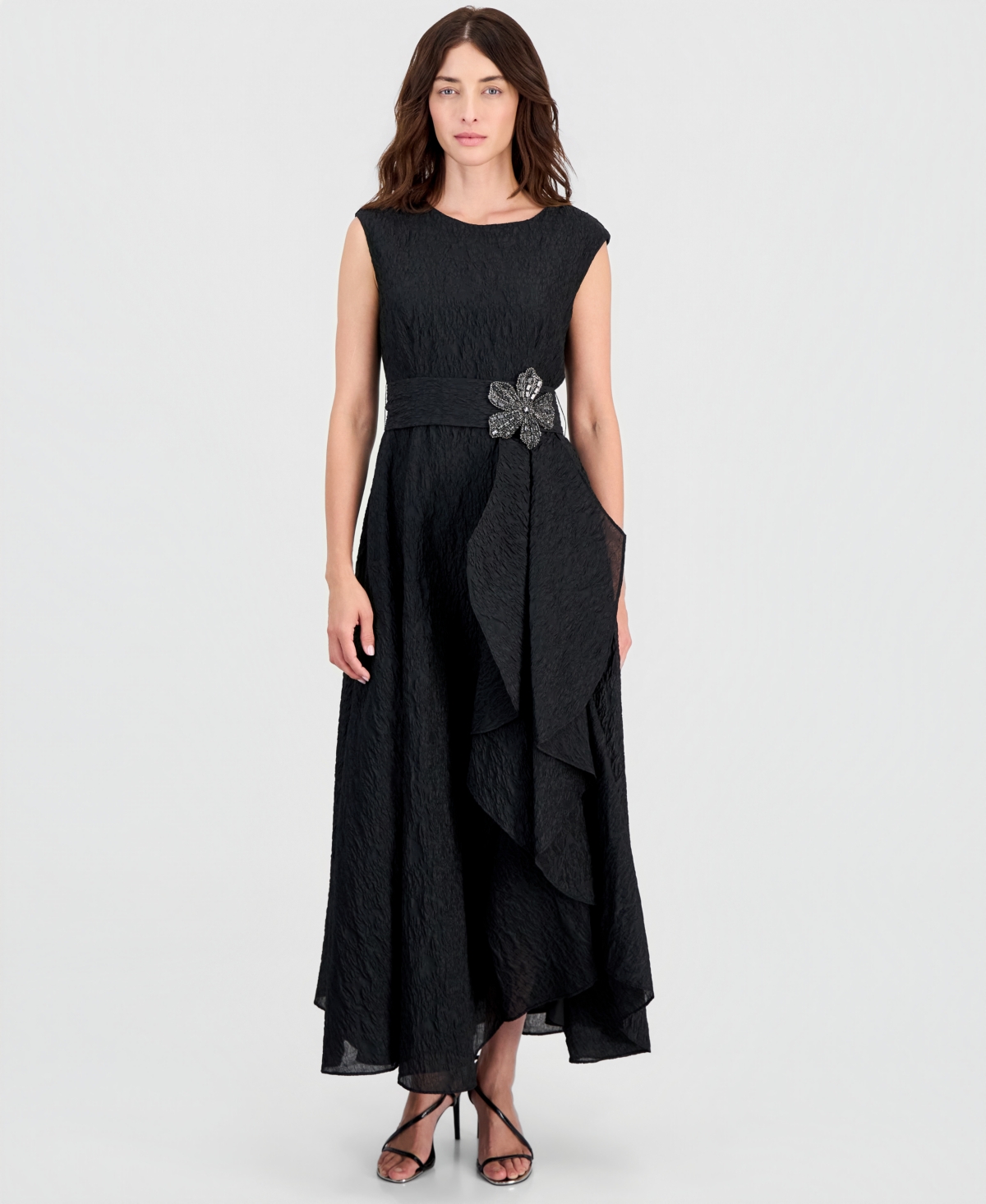 Tahari Asl Women’s Boat-Neck Embellished Crinkle Taffeta Dress – BLACK Tahari Asl Women’s Boat-Neck Embellished Crinkle Taffeta Dress – BLACK