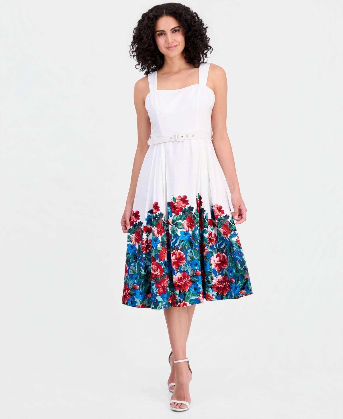 Tahari Asl Women’s Border Print Midi Tank Dress – IVORY MULTI