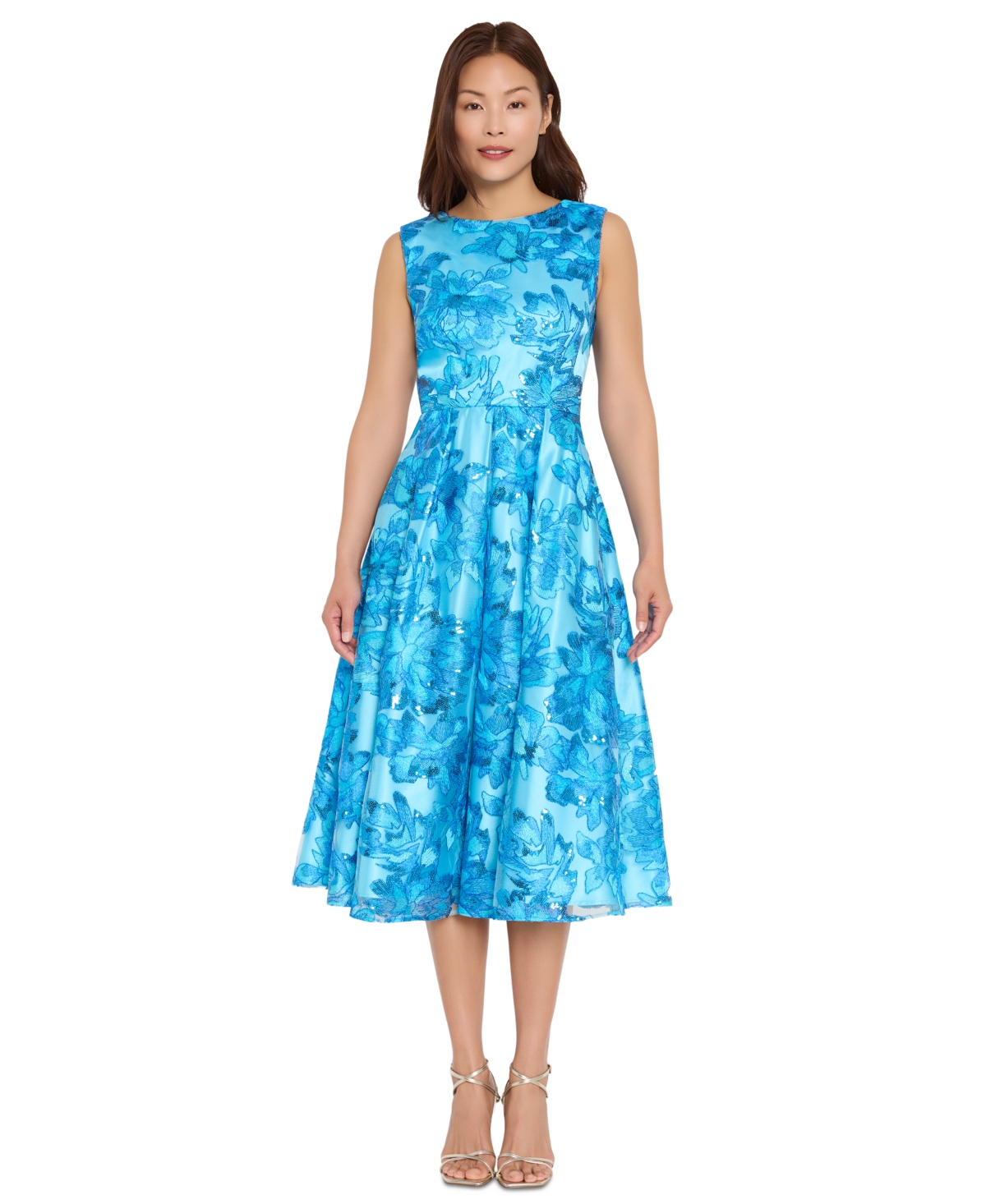 Tahari Asl Women’s Embroidered Boat Neck Midi Dress – BLUE JEWEL Tahari Asl Women’s Embroidered Boat Neck Midi Dress – BLUE JEWEL