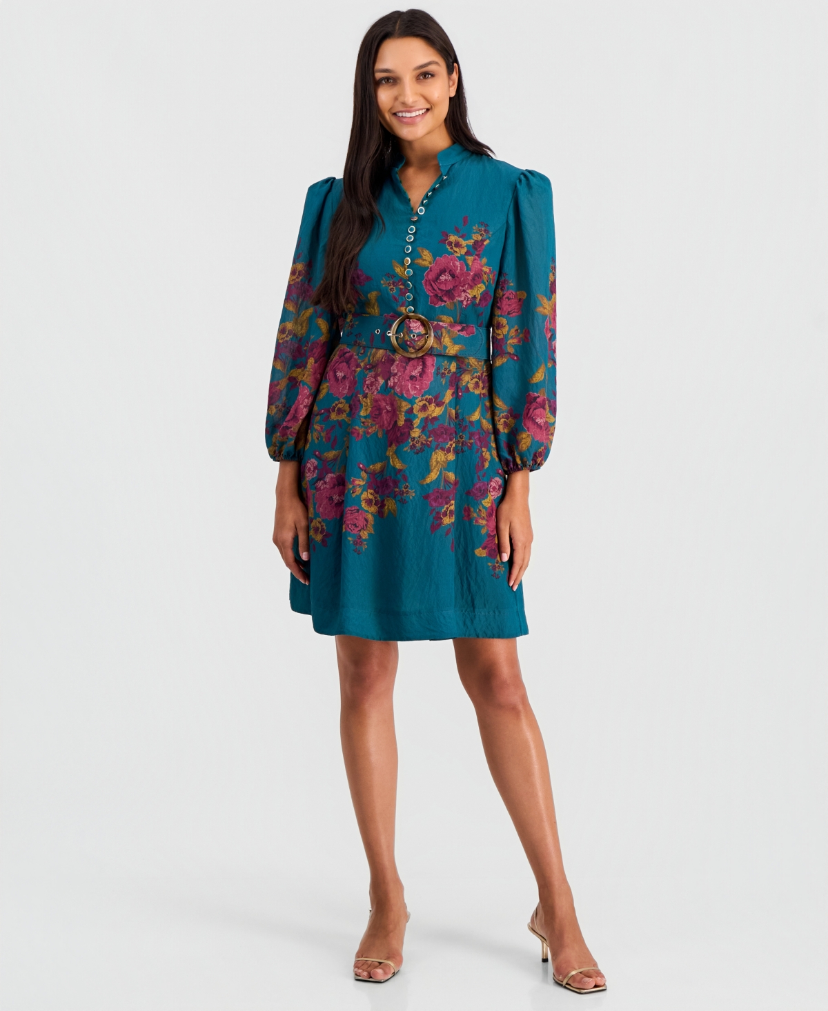 Tahari Asl Women’s Floral-Print Belted Fit & Flare Dress – TEAL BERRY Tahari Asl Women’s Floral-Print Belted Fit & Flare Dress – TEAL BERRY
