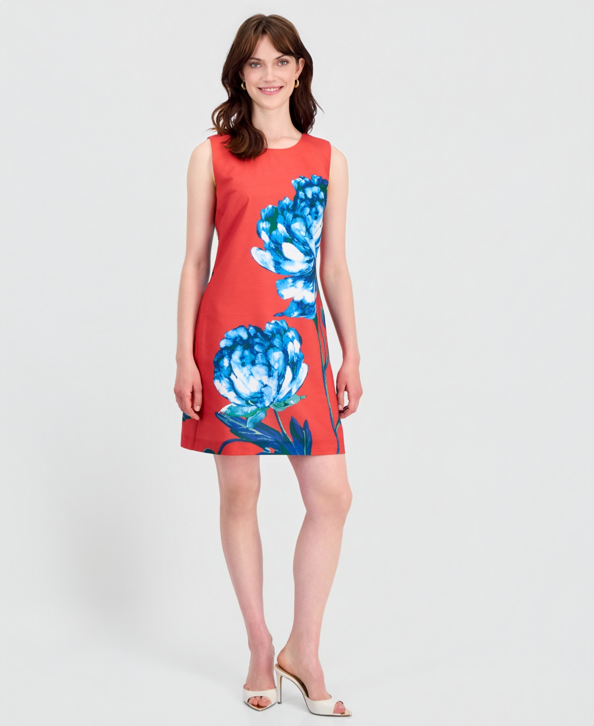 Tahari Asl Women’s Floral-Print Scoop-Neck Sheath Dress – RED BLUE
