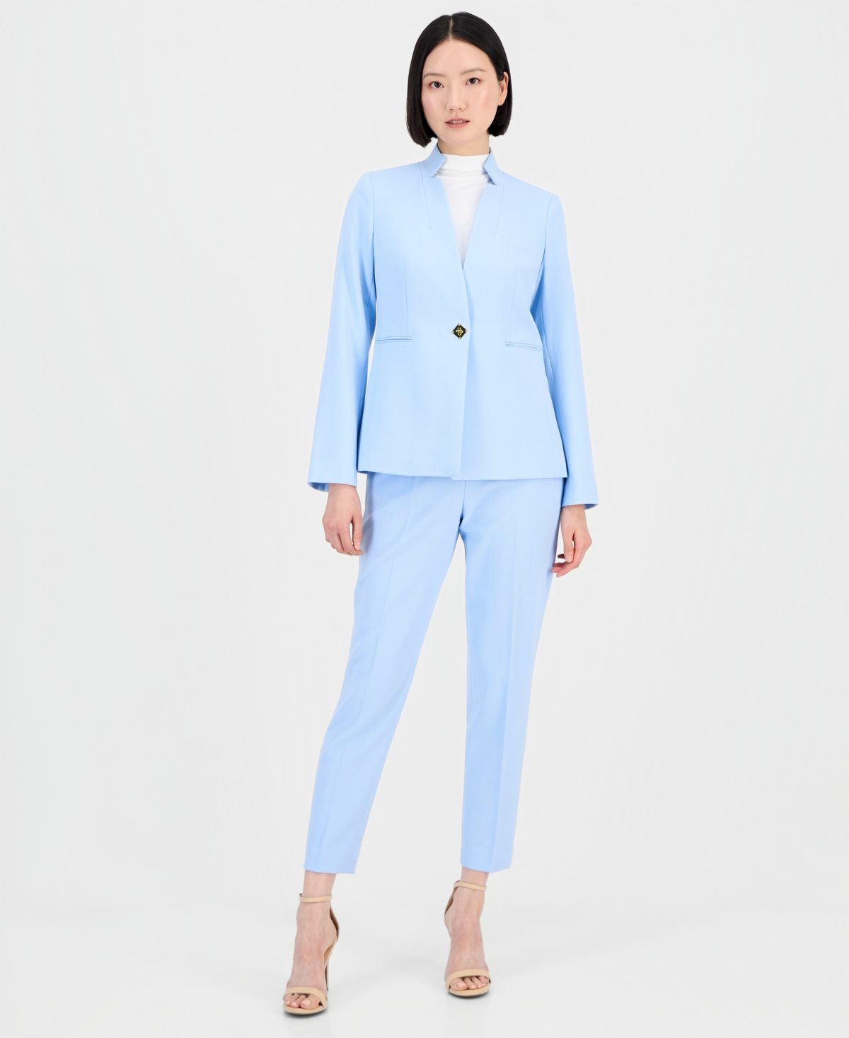 Tahari Asl Women’s Notched One-Button Pantsuit – Ice Blue