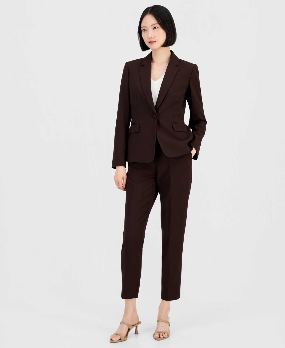 Tahari Asl Women’s One-Button Pantsuit Set – Espresso Tahari Asl Women’s One-Button Pantsuit Set – Espresso