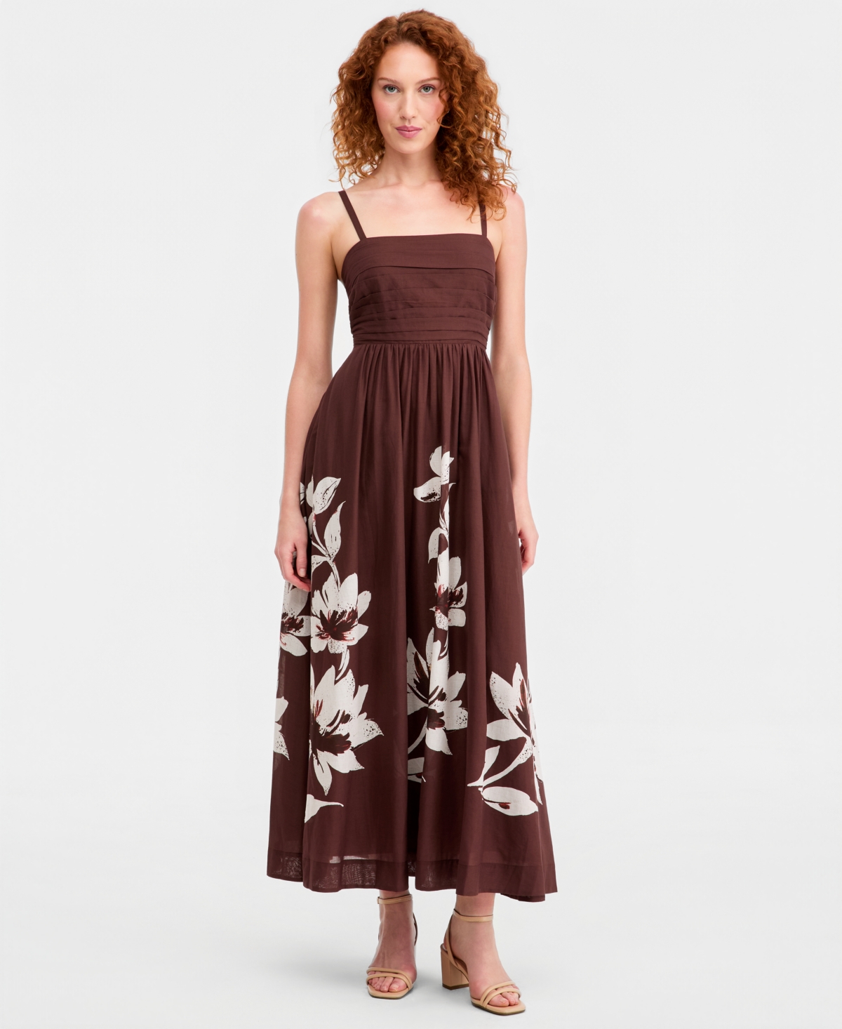 Tahari Asl Women’s Pleated-Bodice Printed Cotton Maxi Dress – ESPRESSO IVORY Tahari Asl Women’s Pleated-Bodice Printed Cotton Maxi Dress – ESPRESSO IVORY
