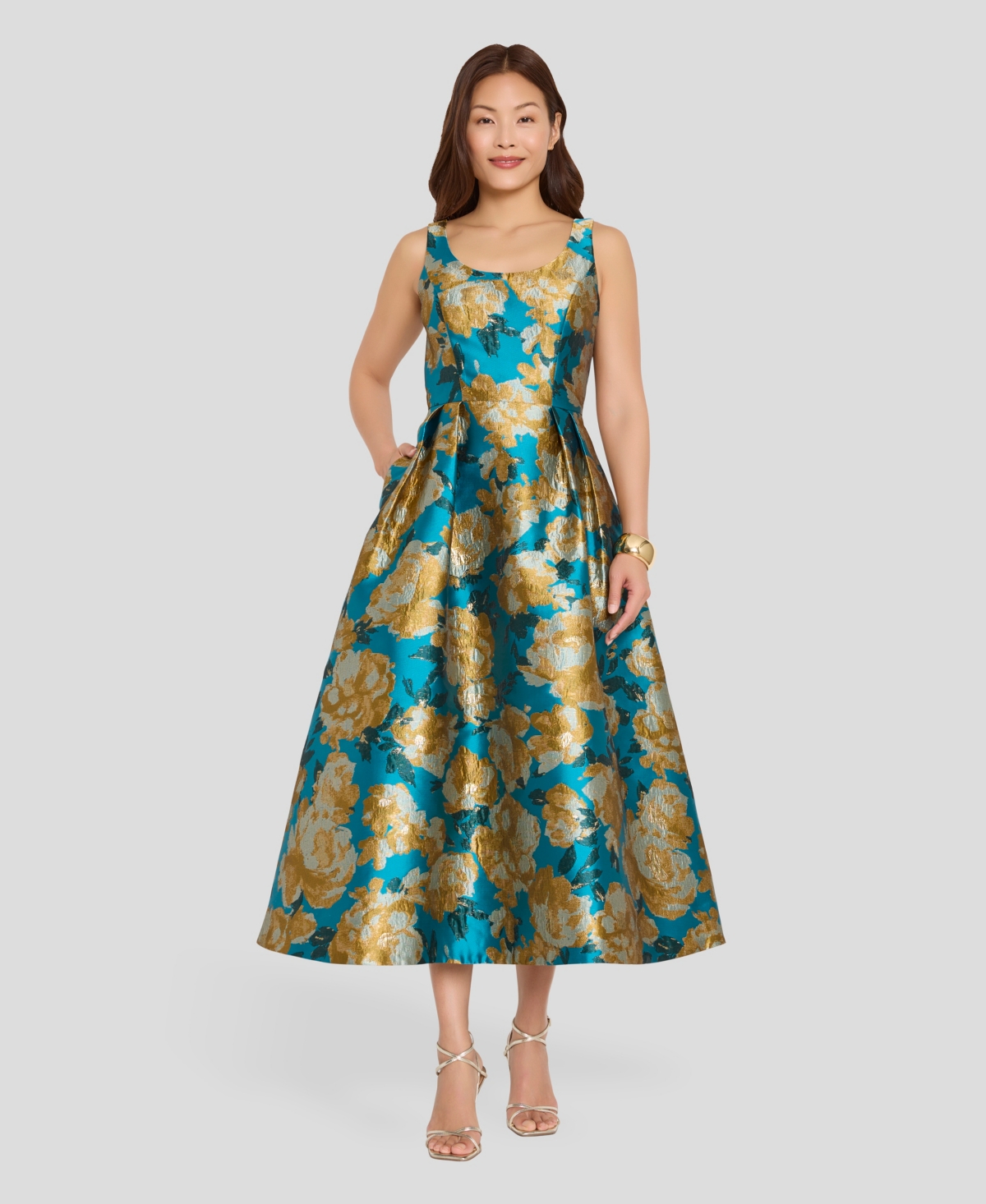 Tahari Asl Women’s Printed Scoop Neck Midi Dress – BLUE SUNFLOWER Tahari Asl Women’s Printed Scoop Neck Midi Dress – BLUE SUNFLOWER