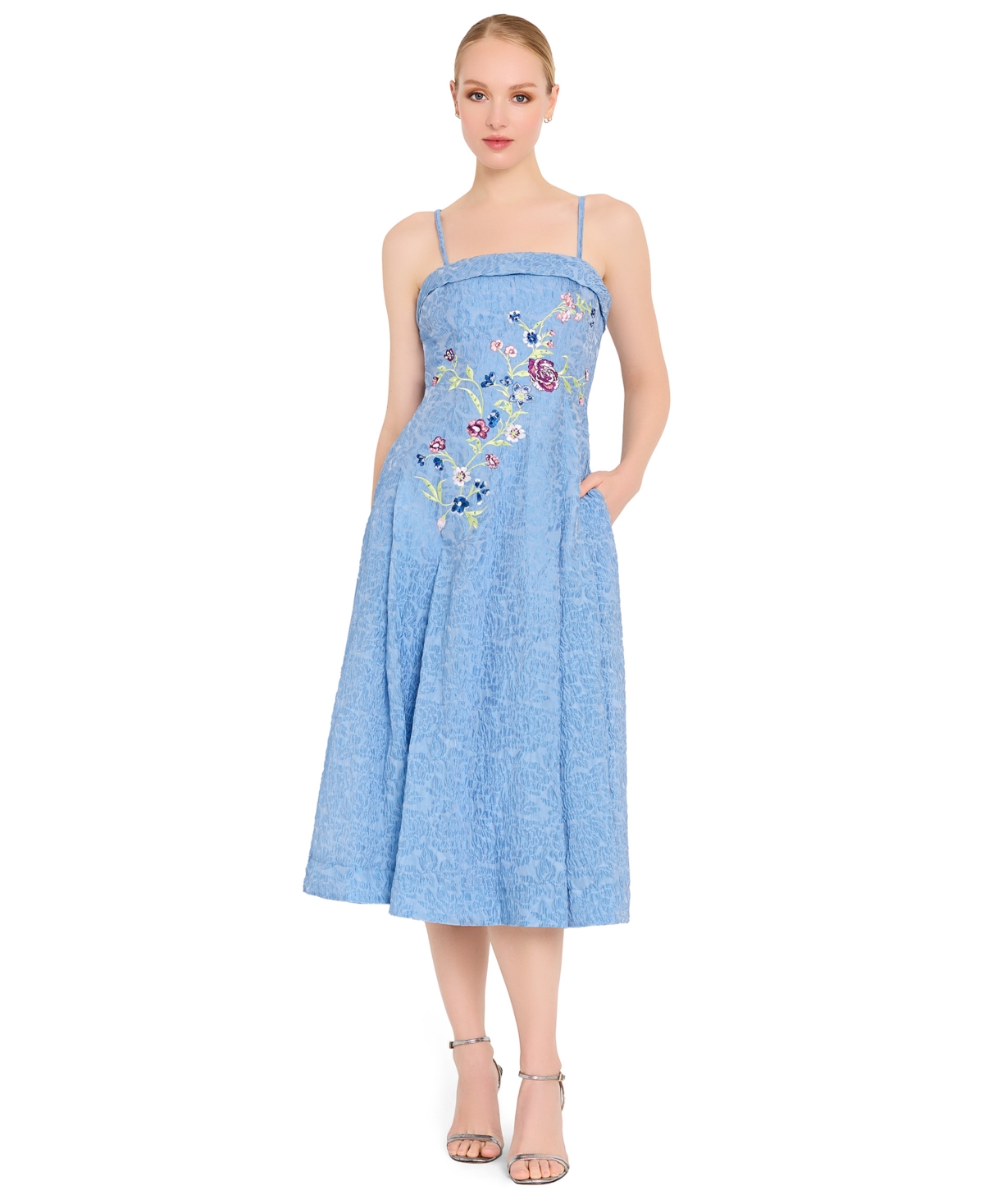 Tahari Asl Women’s Zipper Floral Embroidered Midi Dress – Riverside Tahari Asl Women’s Zipper Floral Embroidered Midi Dress – Riverside