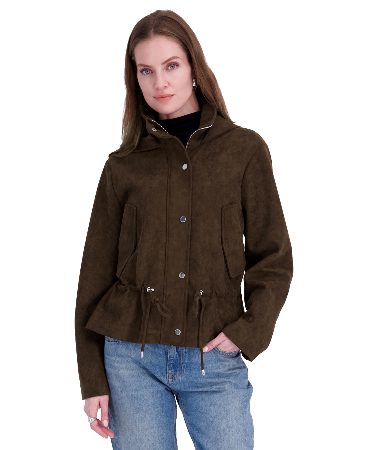 Tahari Women’s Faux Suede Hooded Anorak Coat – Chocolate Tahari Women’s Faux Suede Hooded Anorak Coat – Chocolate