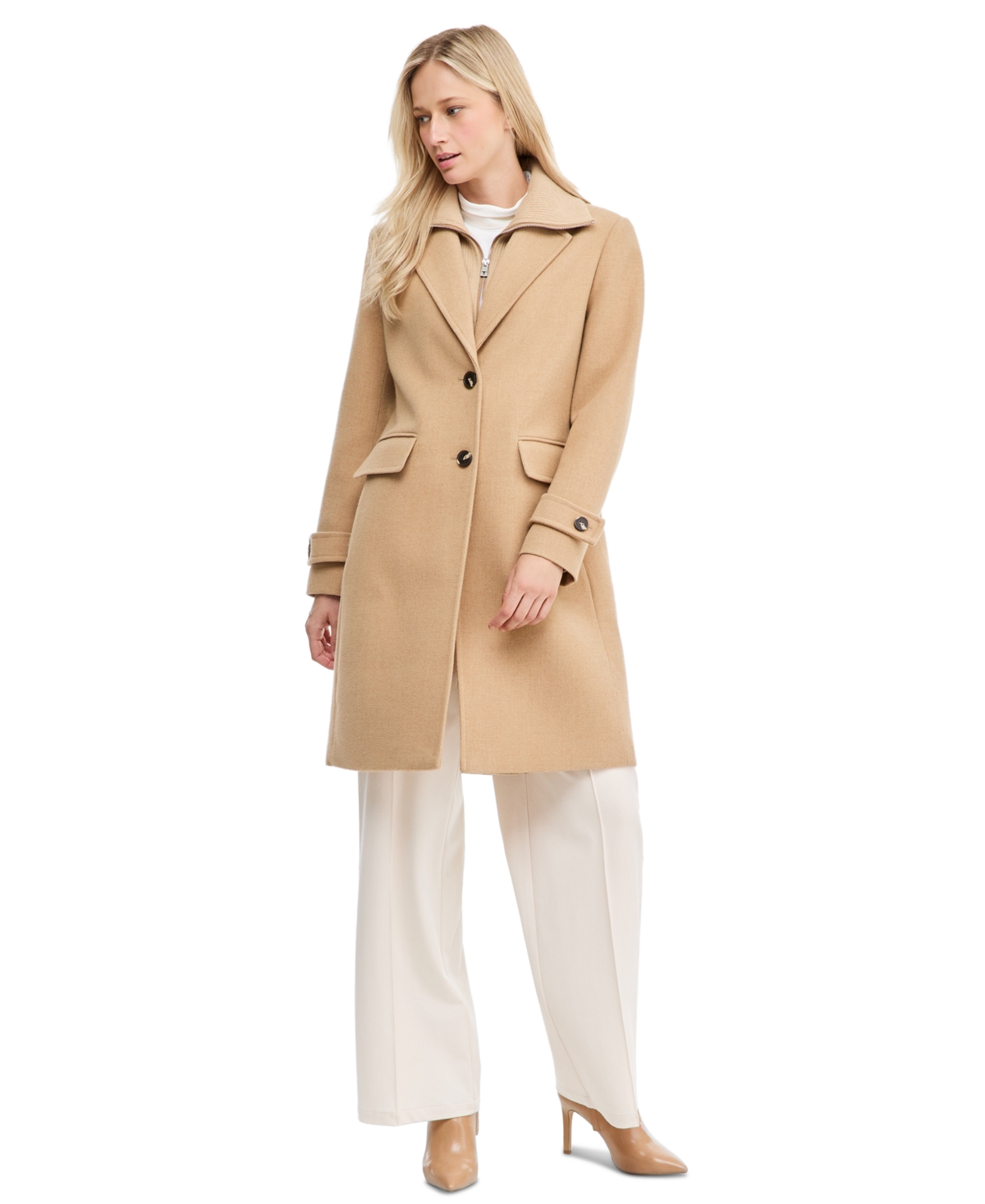 Tahari Women’s Single-Breasted Knit Bibbed Coat – Camel Tahari Women’s Single-Breasted Knit Bibbed Coat – Camel