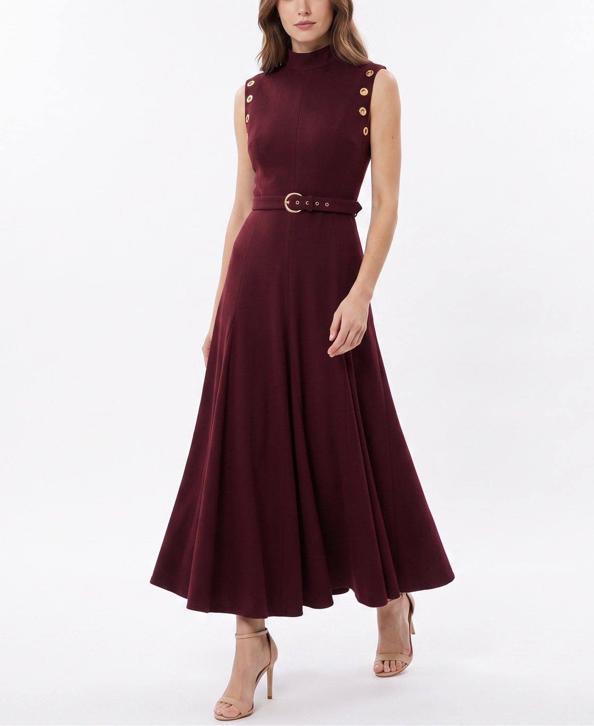 Taylor Women’s Belted Mock Neck Grommet Dress – Maroon Taylor Women’s Belted Mock Neck Grommet Dress – Maroon