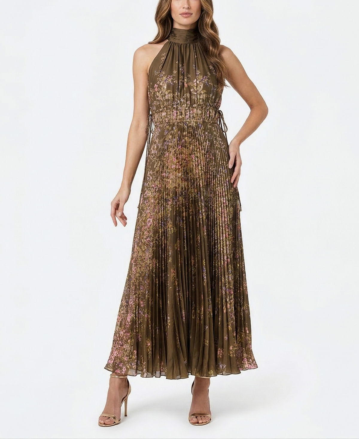 Taylor Women’s Floral Pleated Mock Neck Polyester Dress – Olive Mauve Taylor Women’s Floral Pleated Mock Neck Polyester Dress – Olive Mauve