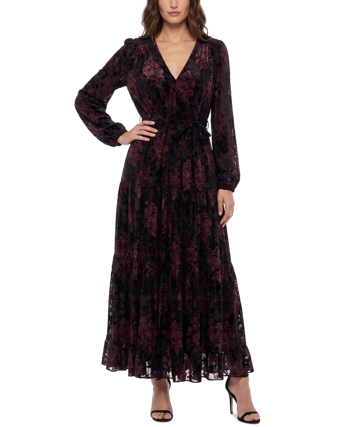 Taylor Women’s Floral-Print Puff-Sleeve Fit & Flare Dress – Black China Rose Taylor Women’s Floral-Print Puff-Sleeve Fit & Flare Dress – Black China Rose