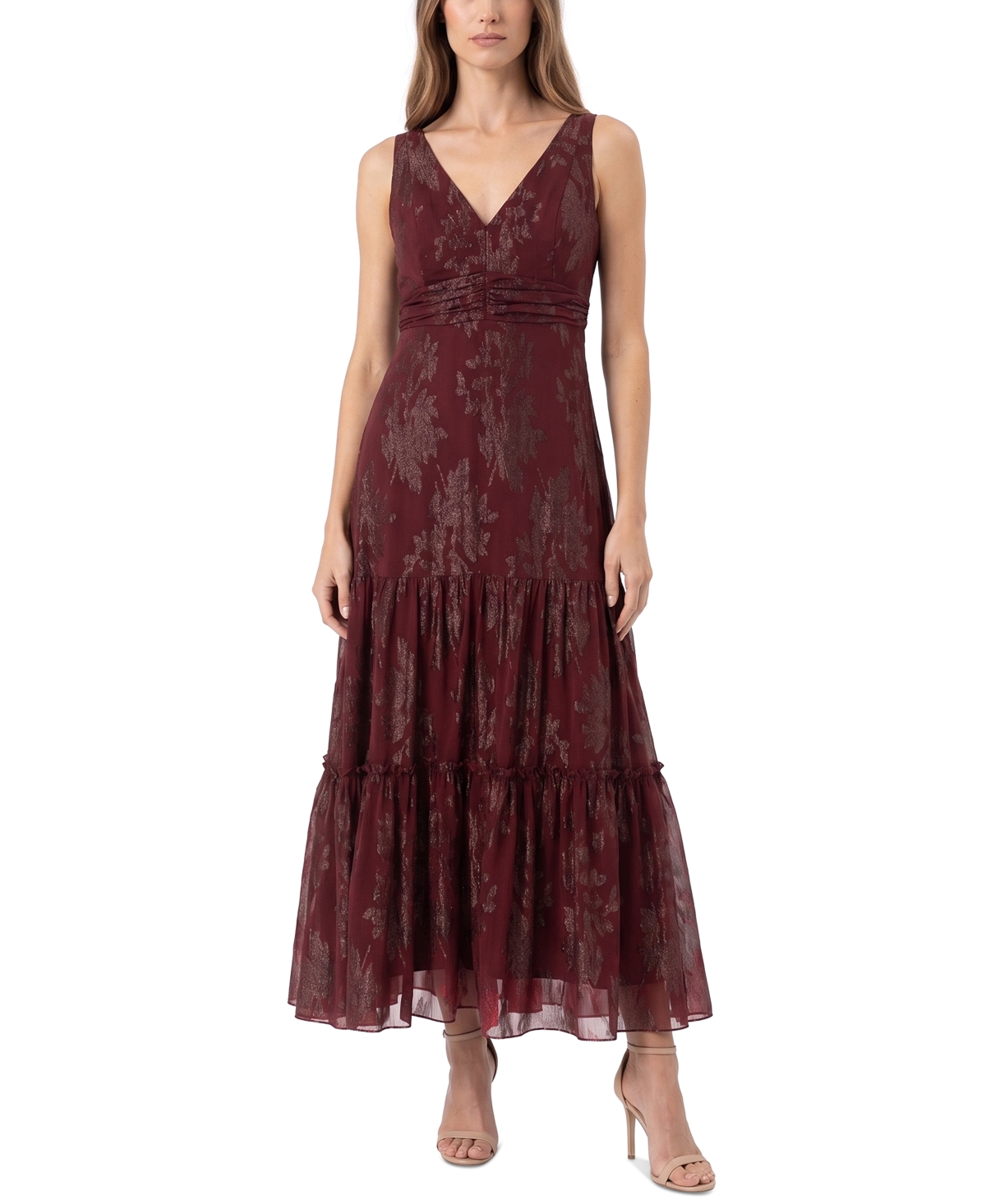 Taylor Women’s Halter Floral-Print Metallic Dress – Wine Dregs Taylor Women’s Halter Floral-Print Metallic Dress – Wine Dregs