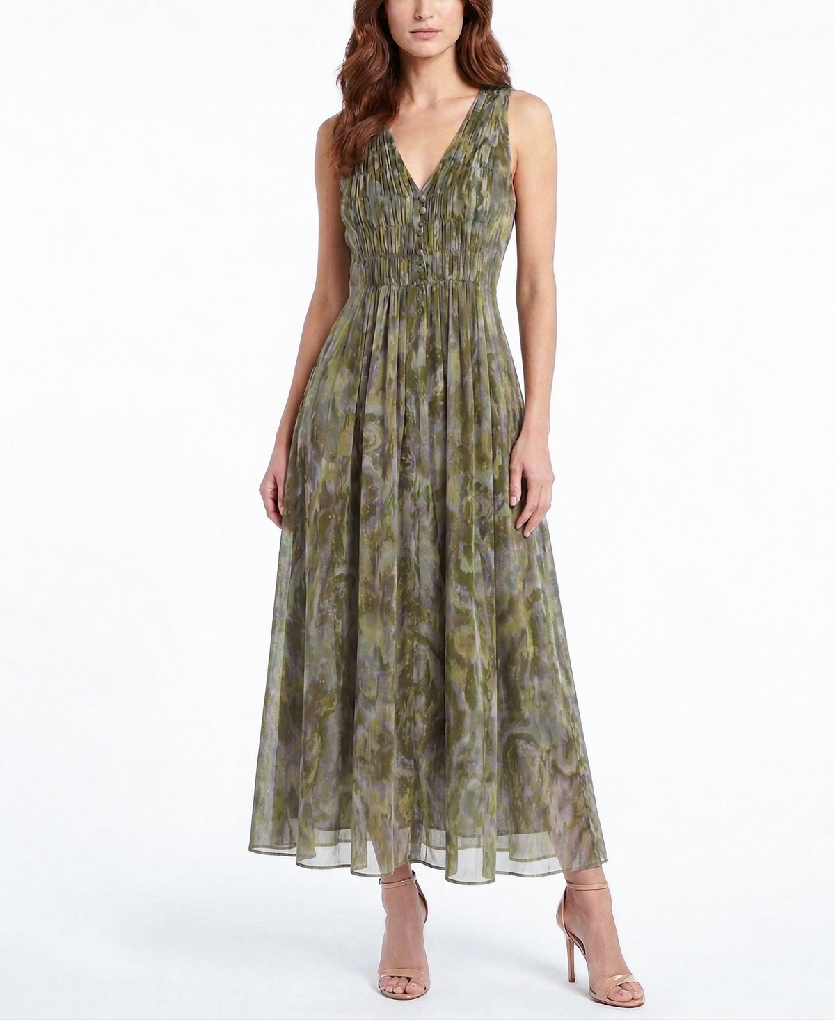 Taylor Women’s Shirred V-Neck Polyester Dress – Olive Fern Taylor Women’s Shirred V-Neck Polyester Dress – Olive Fern