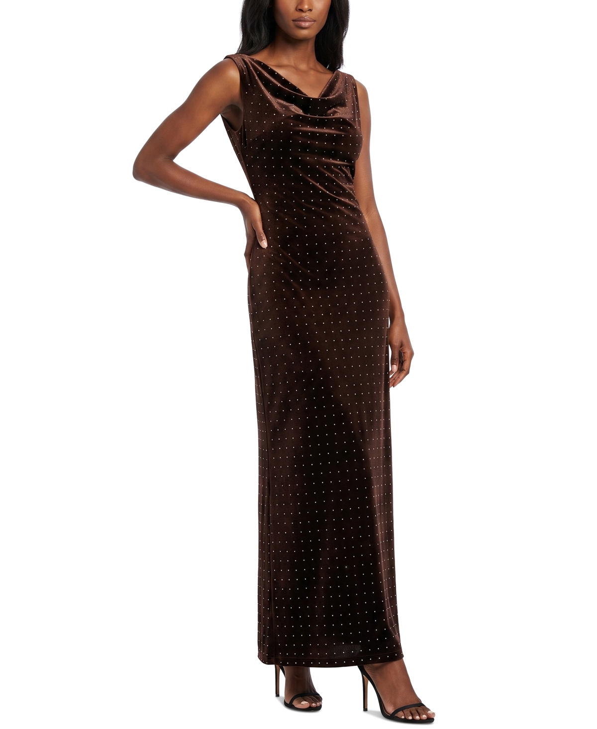 Taylor Women’s Sleeveless Velvet Cowl Neck Dress – Coffee