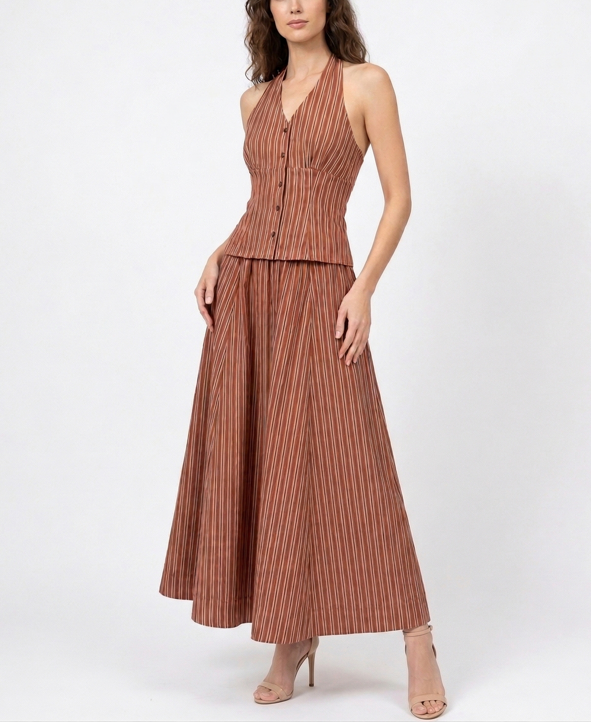 Taylor Women’s Striped Drop Waist V-Neck Dress – Chestnut Brown Taylor Women’s Striped Drop Waist V-Neck Dress – Chestnut Brown