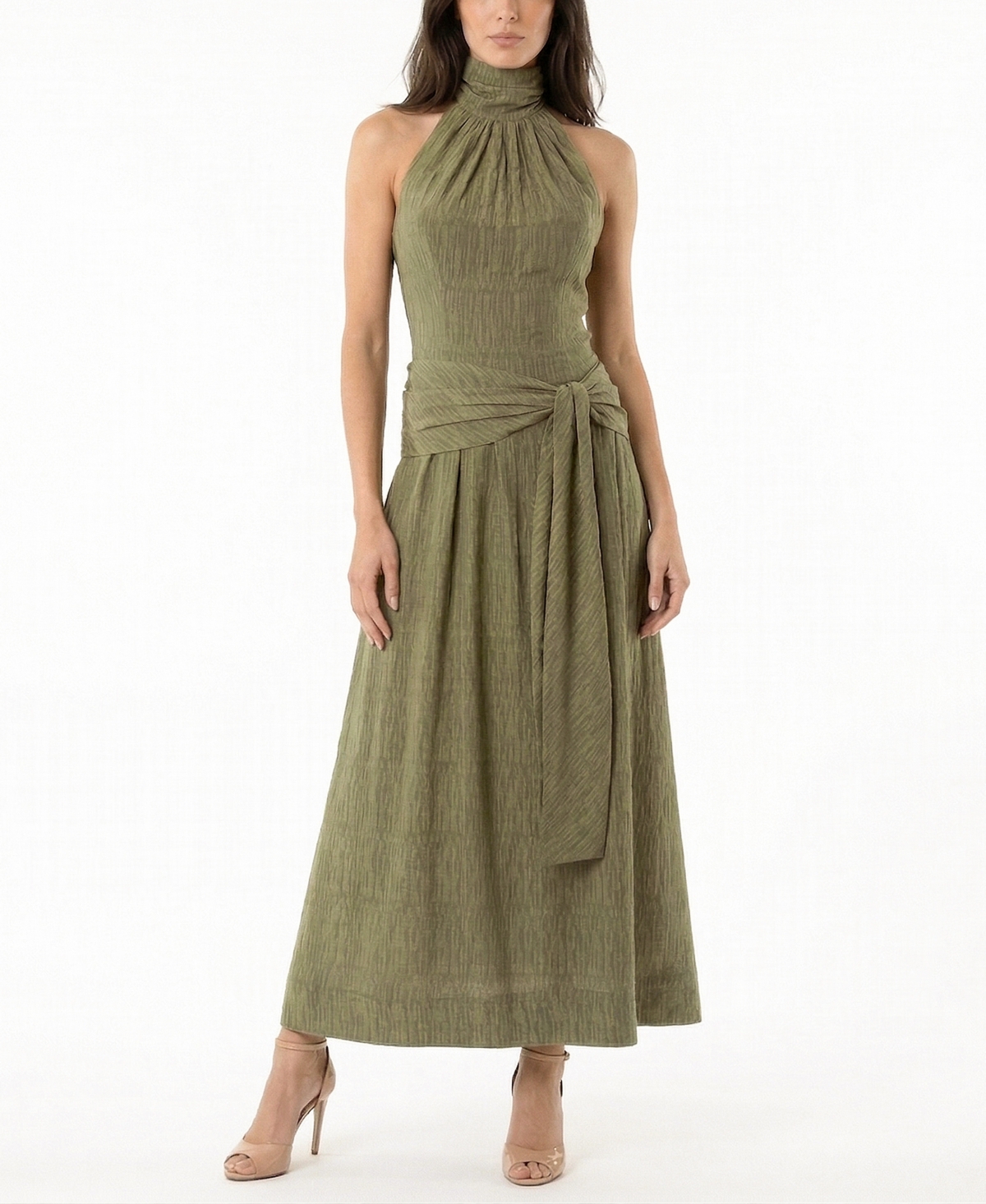Taylor Women’s Textured Drop Waist Halter Neck Dress – Olive Taylor Women’s Textured Drop Waist Halter Neck Dress – Olive