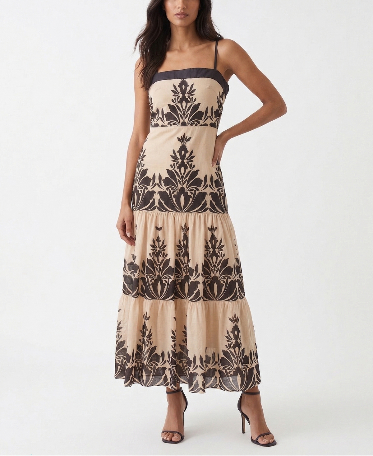 Taylor Women’s Tiered A-Line Square Neck Midi Dress – Vanilla Onyx Taylor Women’s Tiered A-Line Square Neck Midi Dress – Vanilla Onyx