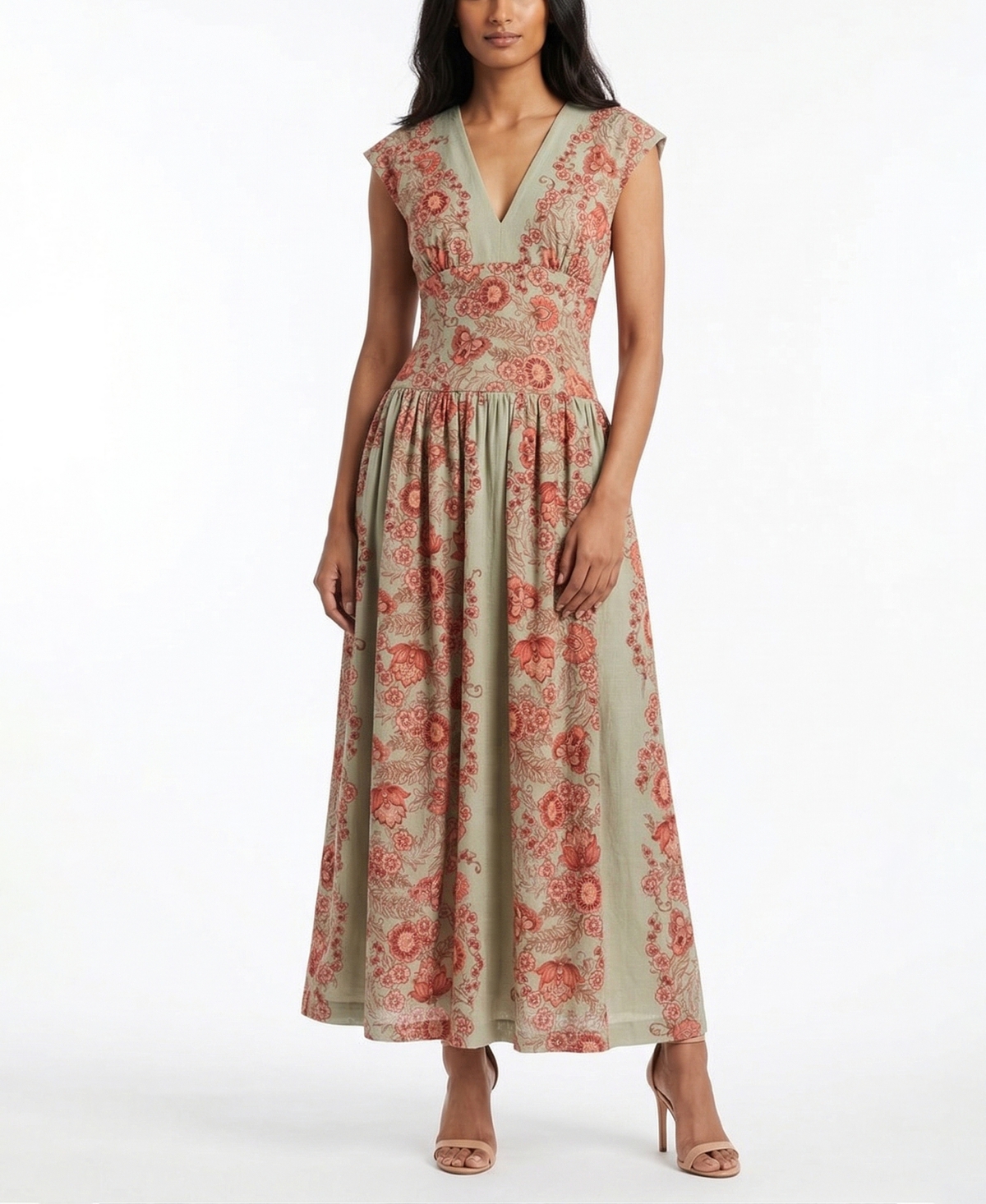Taylor Women’s V-Neck Floral Print A-Line Dress – Saybrook Sage Coral Taylor Women’s V-Neck Floral Print A-Line Dress – Saybrook Sage Coral