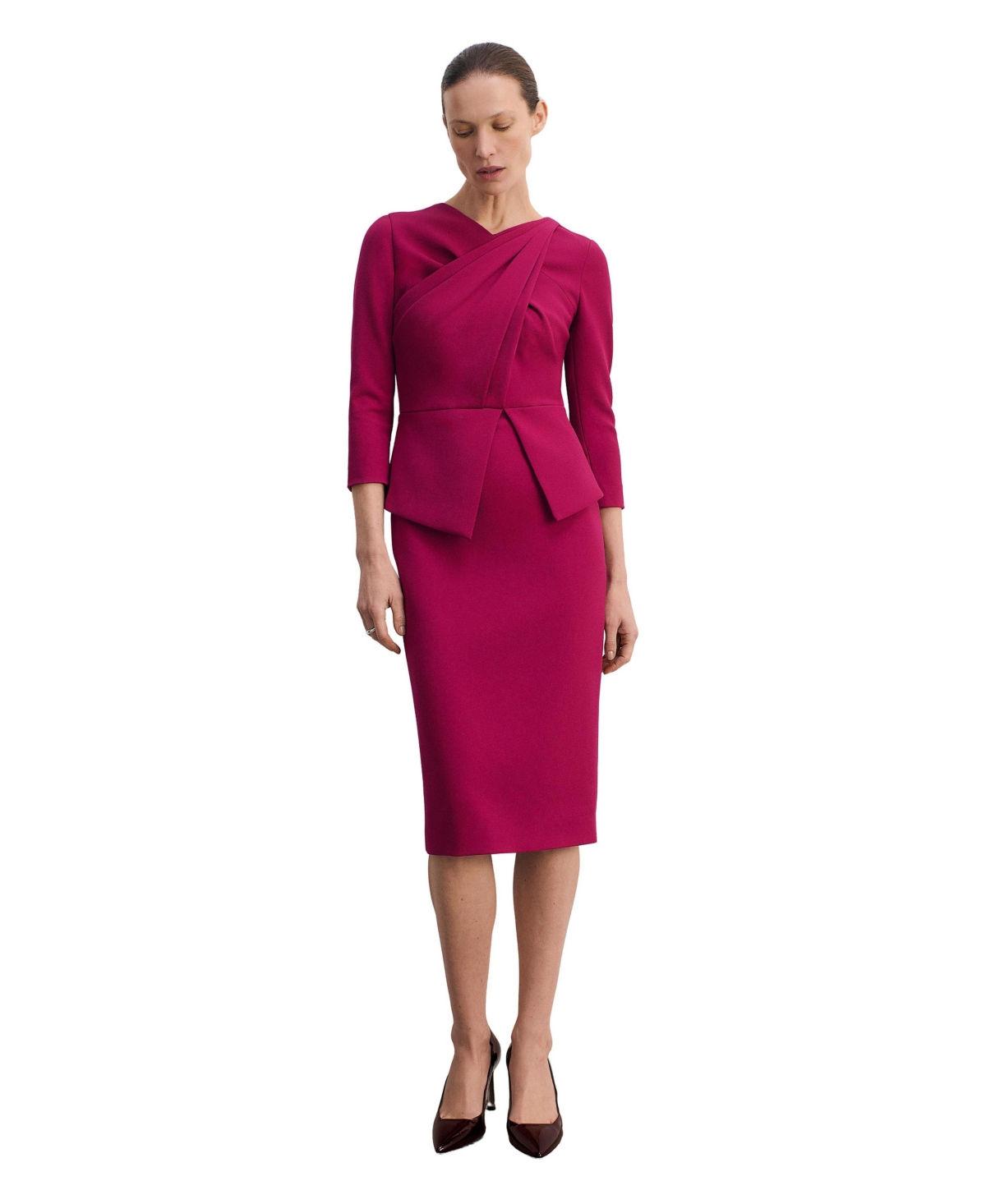 The Fold Women’s Alina Peplum Midi Dress – Pink The Fold Women’s Alina Peplum Midi Dress – Pink