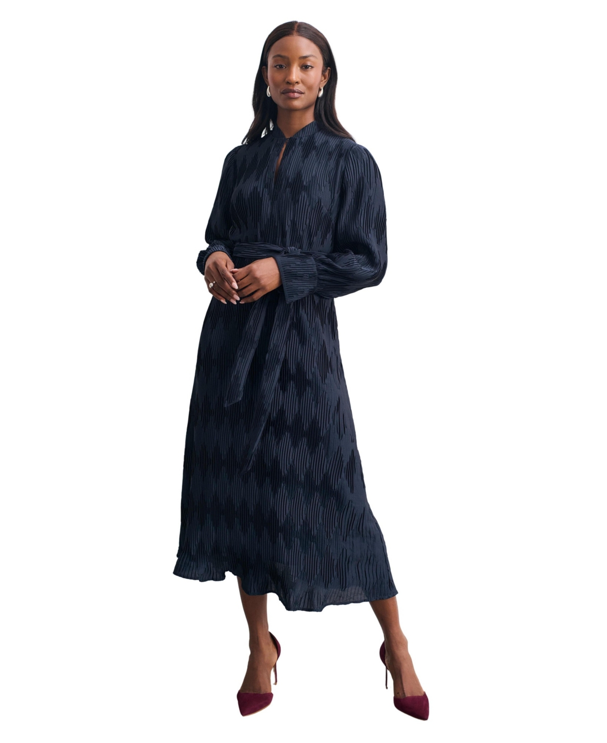 The Fold Women’s Aurellie Long Sleeve Tie Waist Dress – Navy The Fold Women’s Aurellie Long Sleeve Tie Waist Dress – Navy