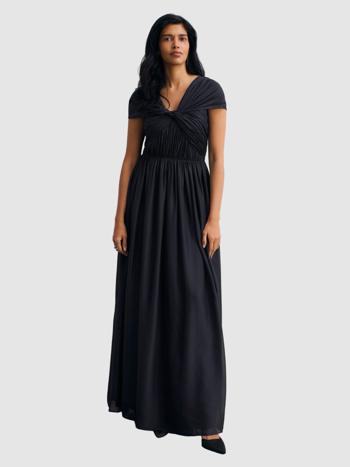 The Fold Women’s Sevilla Silk Chiffon Maxi Dress – Navy