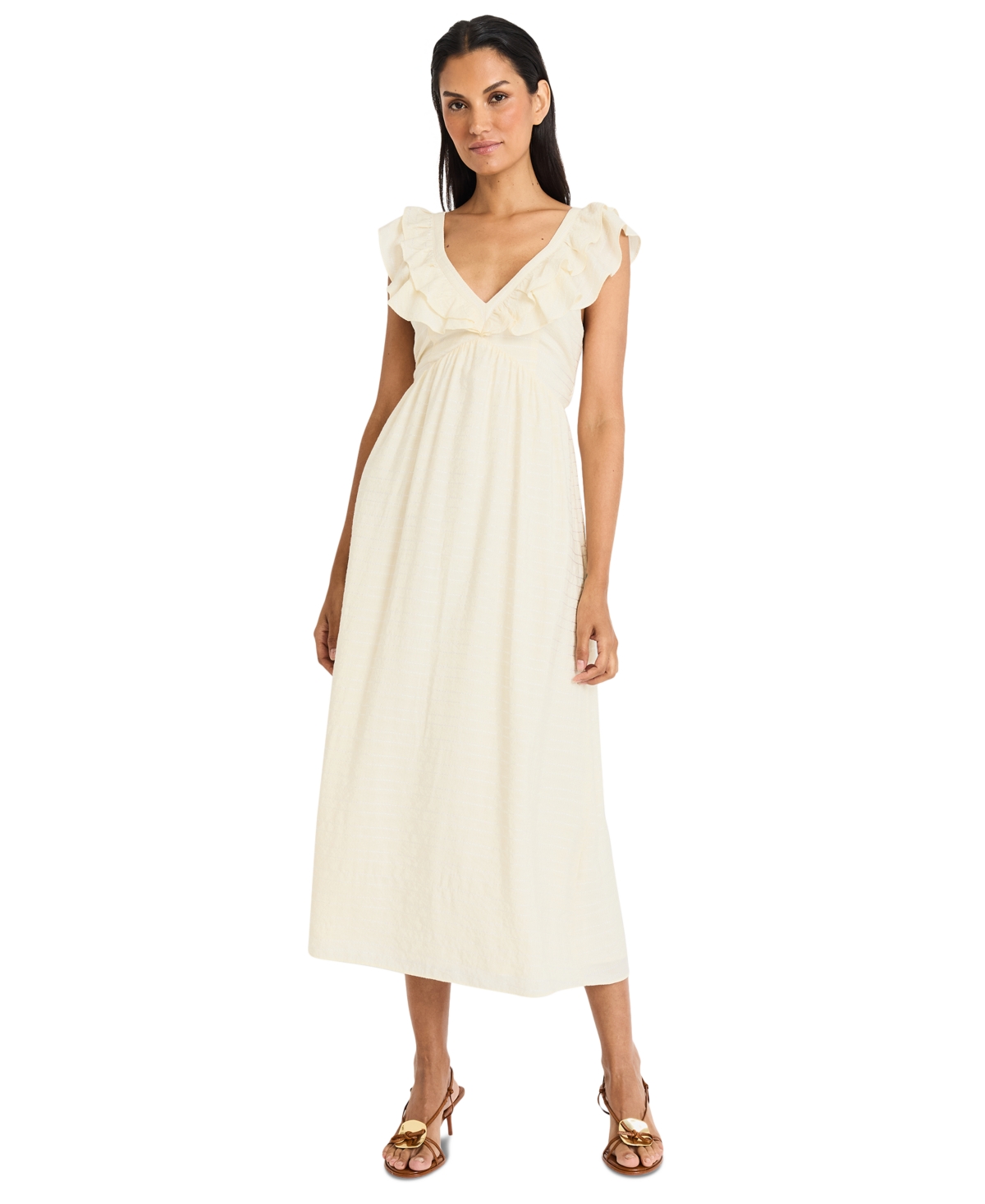 The Good Journey Women’s Flutter-Sleeve Tie-Back Midi Dress – Ivory