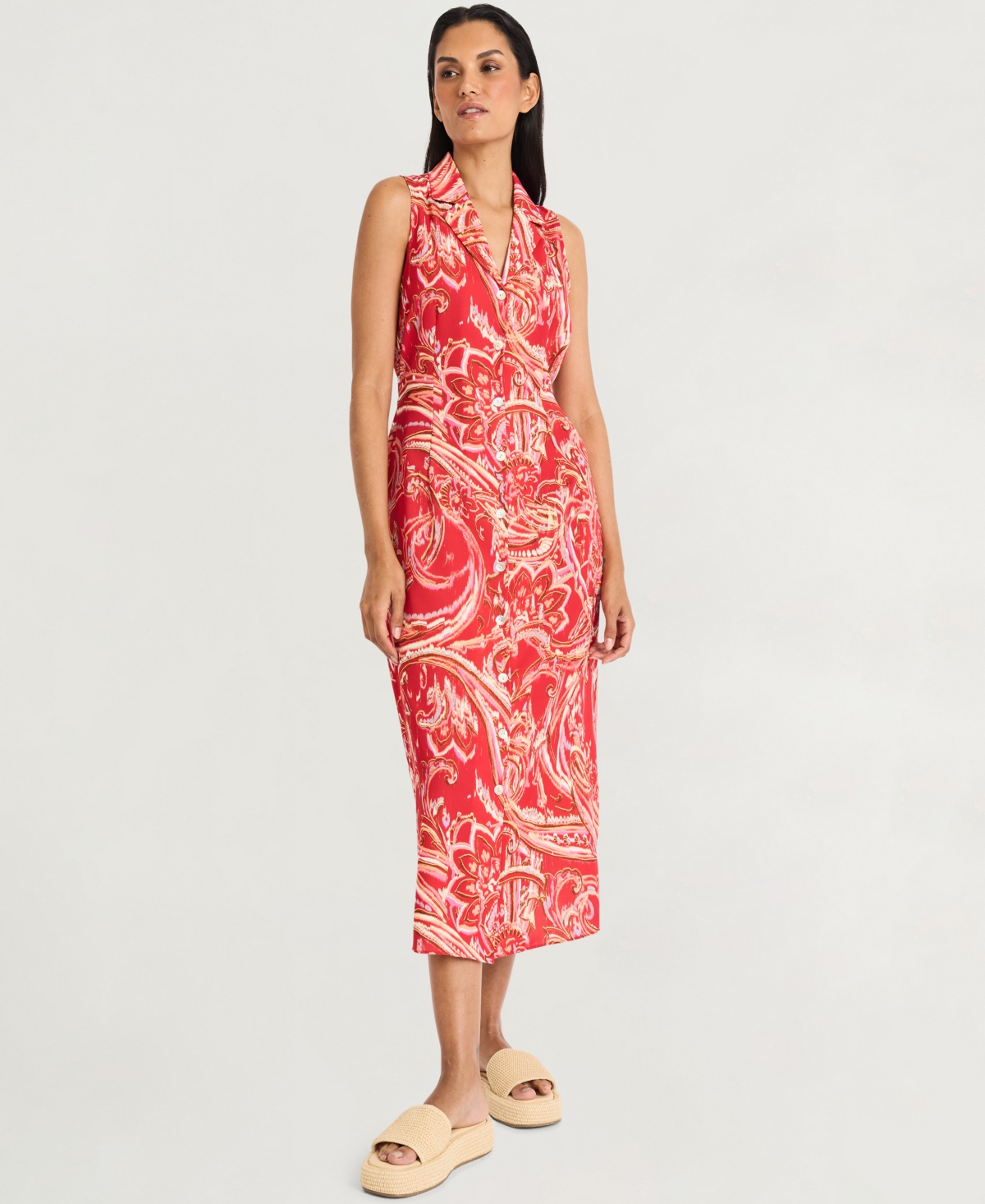 The Good Journey Women’s Printed Midi Dress – Red/pink
